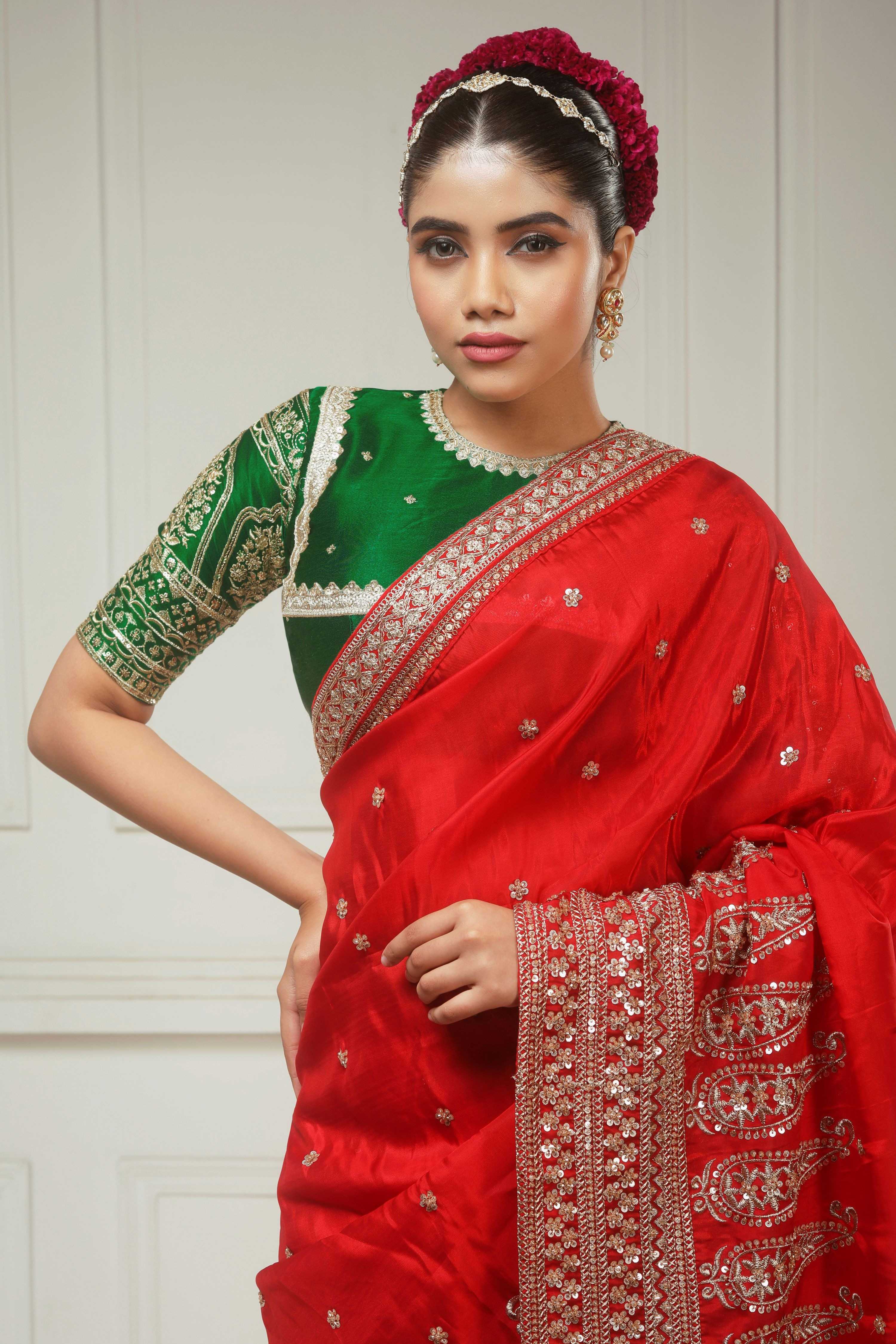 SCARLET LUXE SAREE WITH TIMELESS TAPESTRY BLOUSE