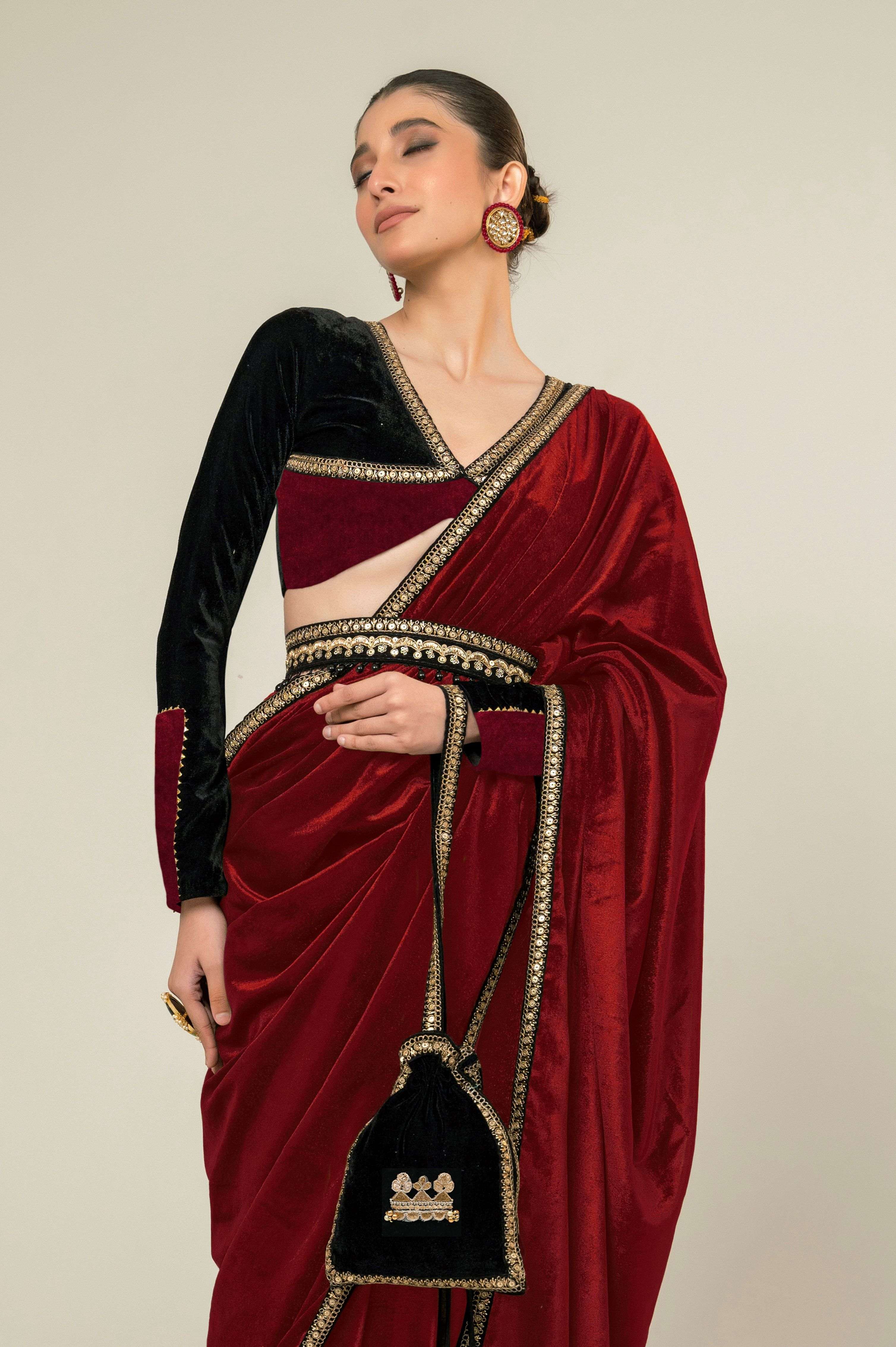 RUBY ROUGE SAREE AND BLOUSE SET