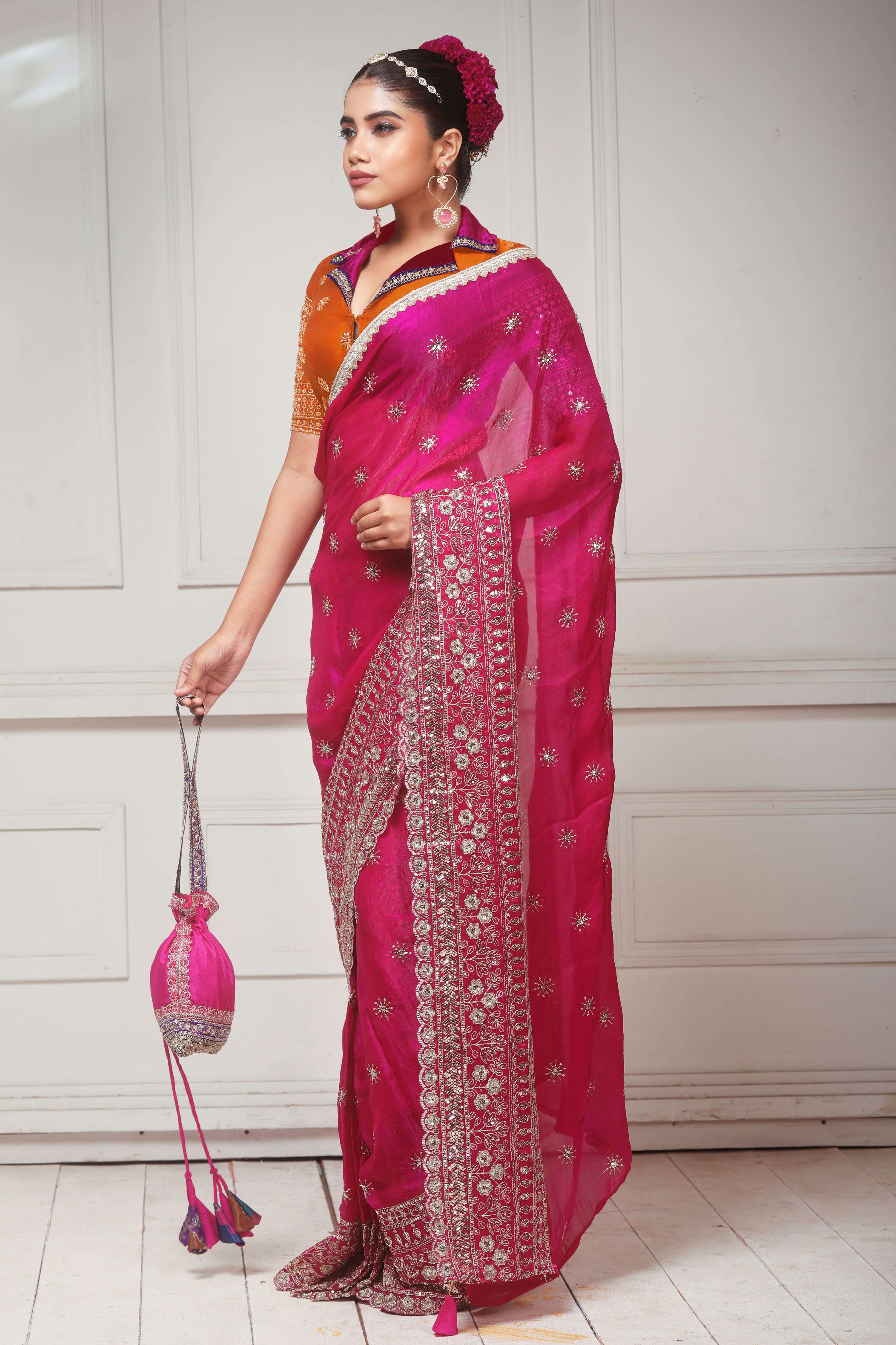 CANDY WILDFLOWER SAREE WITH TANGERINE CLASSIC BLOUSE