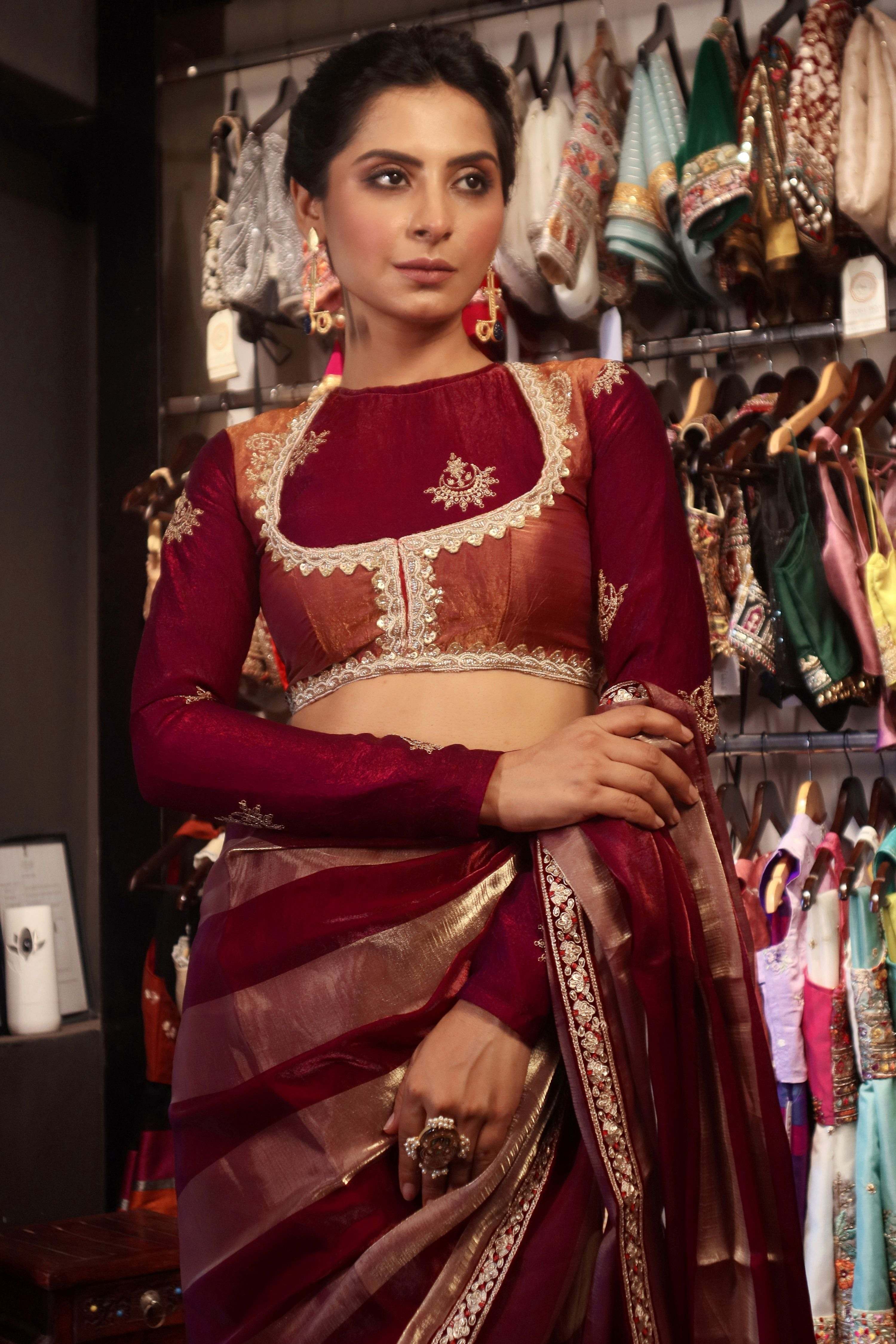 CHERRY CONTOUR SAREE WITH REBEL ROSE BLOUSE