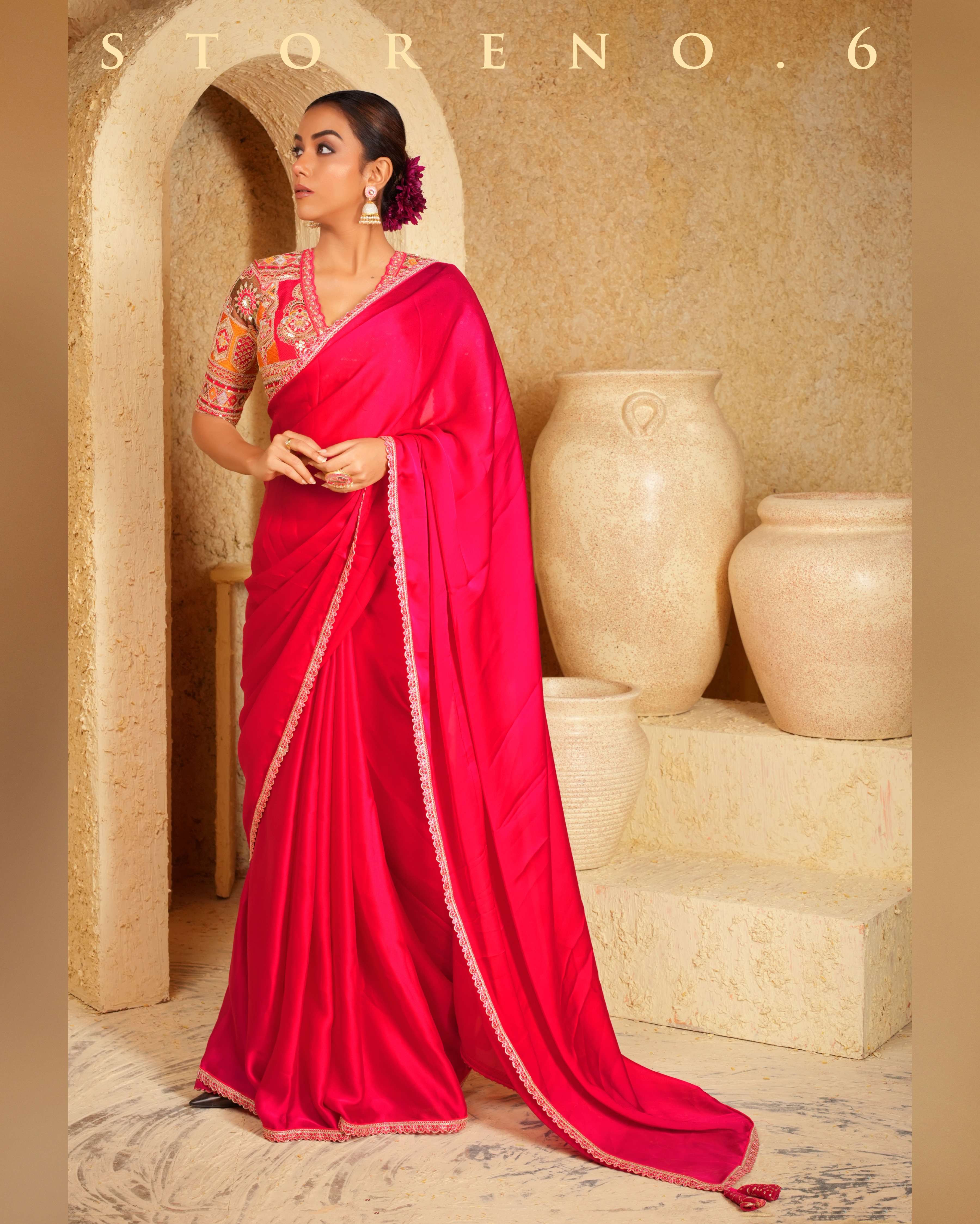 CHERRY CHARM SAREE WITH FUCHSIA FUSION BLOUSE