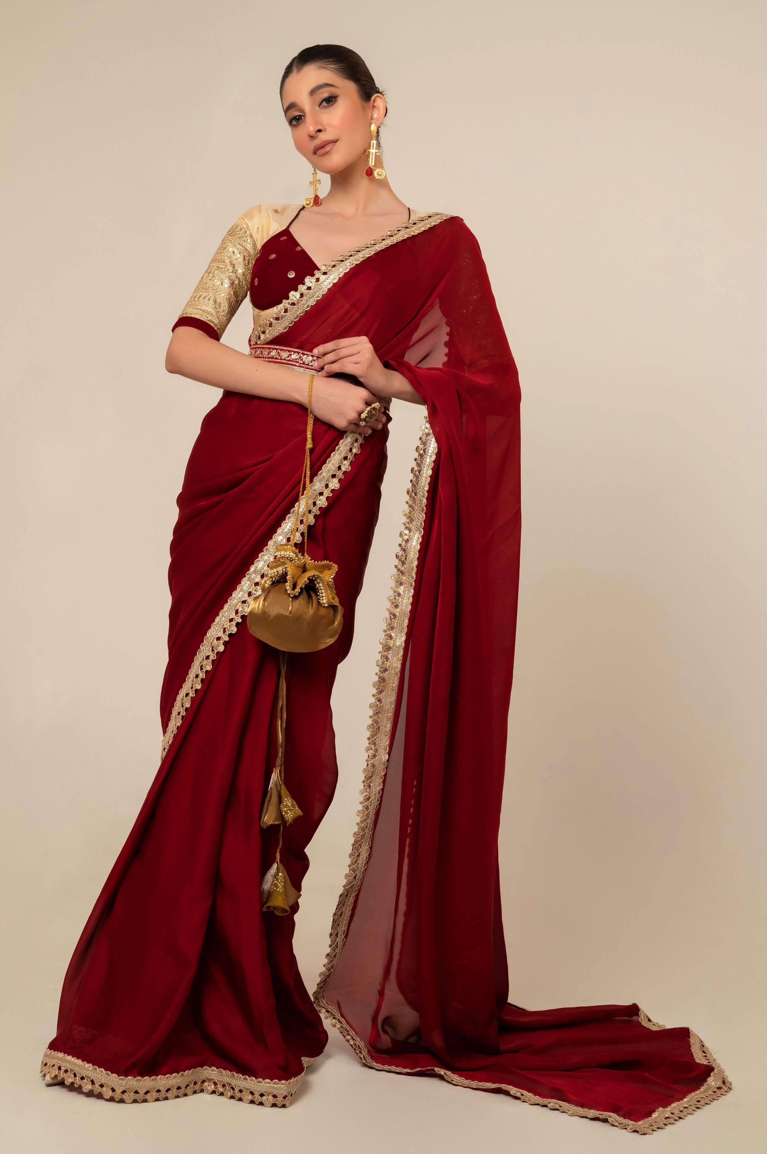 MOOD MUSE SAREE WITH CHERRY VANILLA BLOUSE.