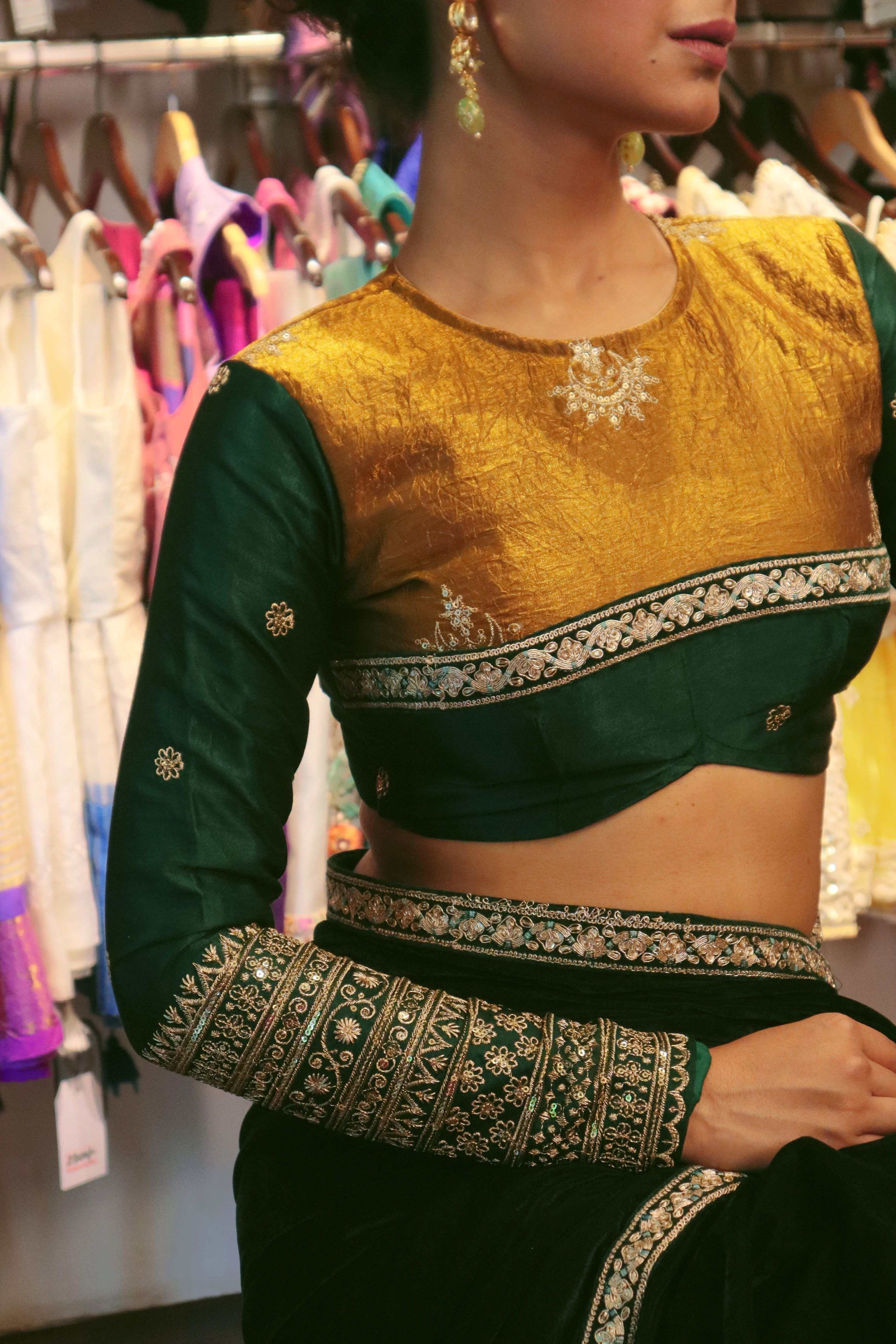 EMERALD ECHO SAREE WITH ANTIQUE APPEAL BLOUSE