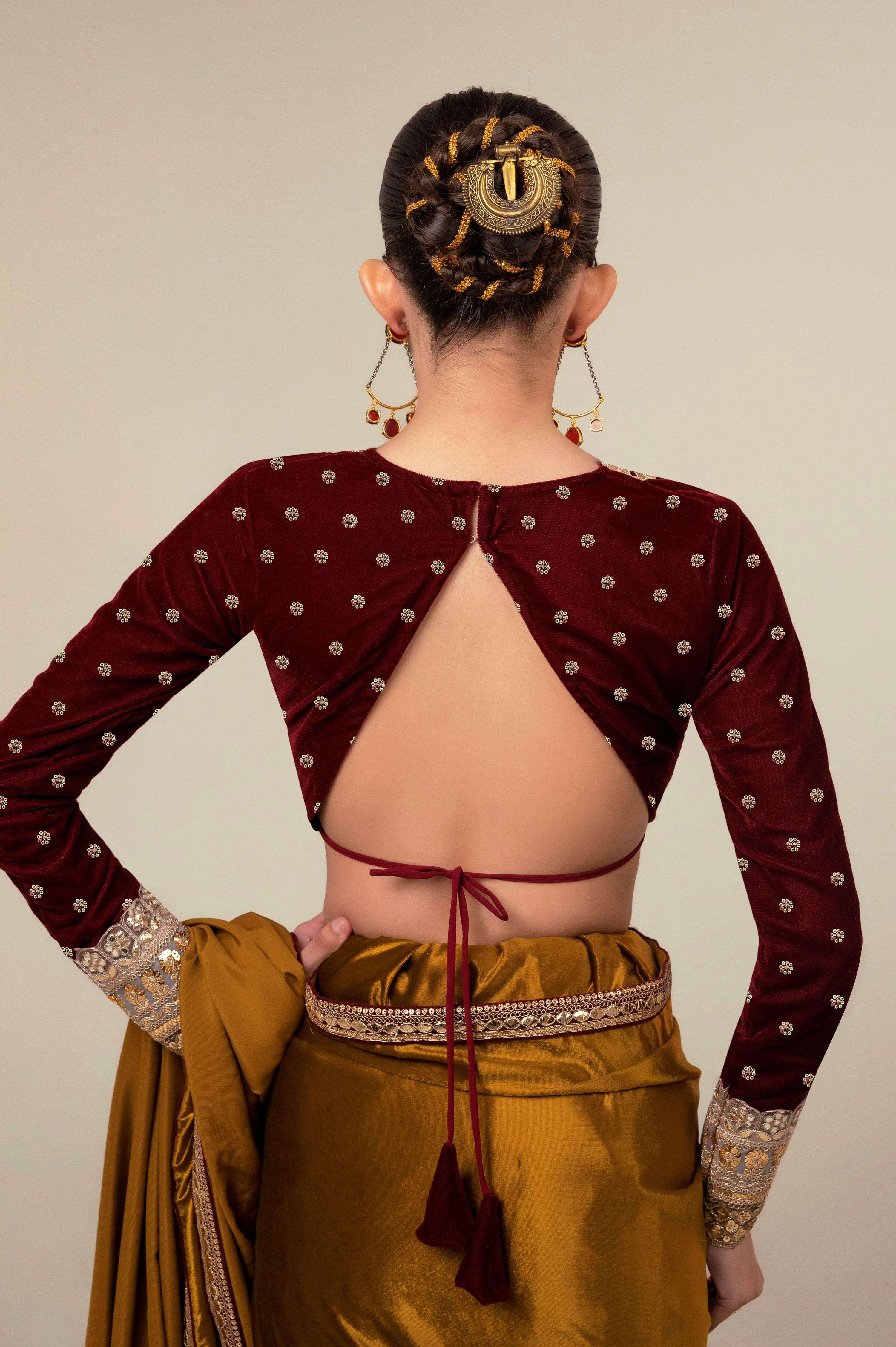 LUXE LIME SAREE WITH OXBLOOD OBSESSION BLOUSE