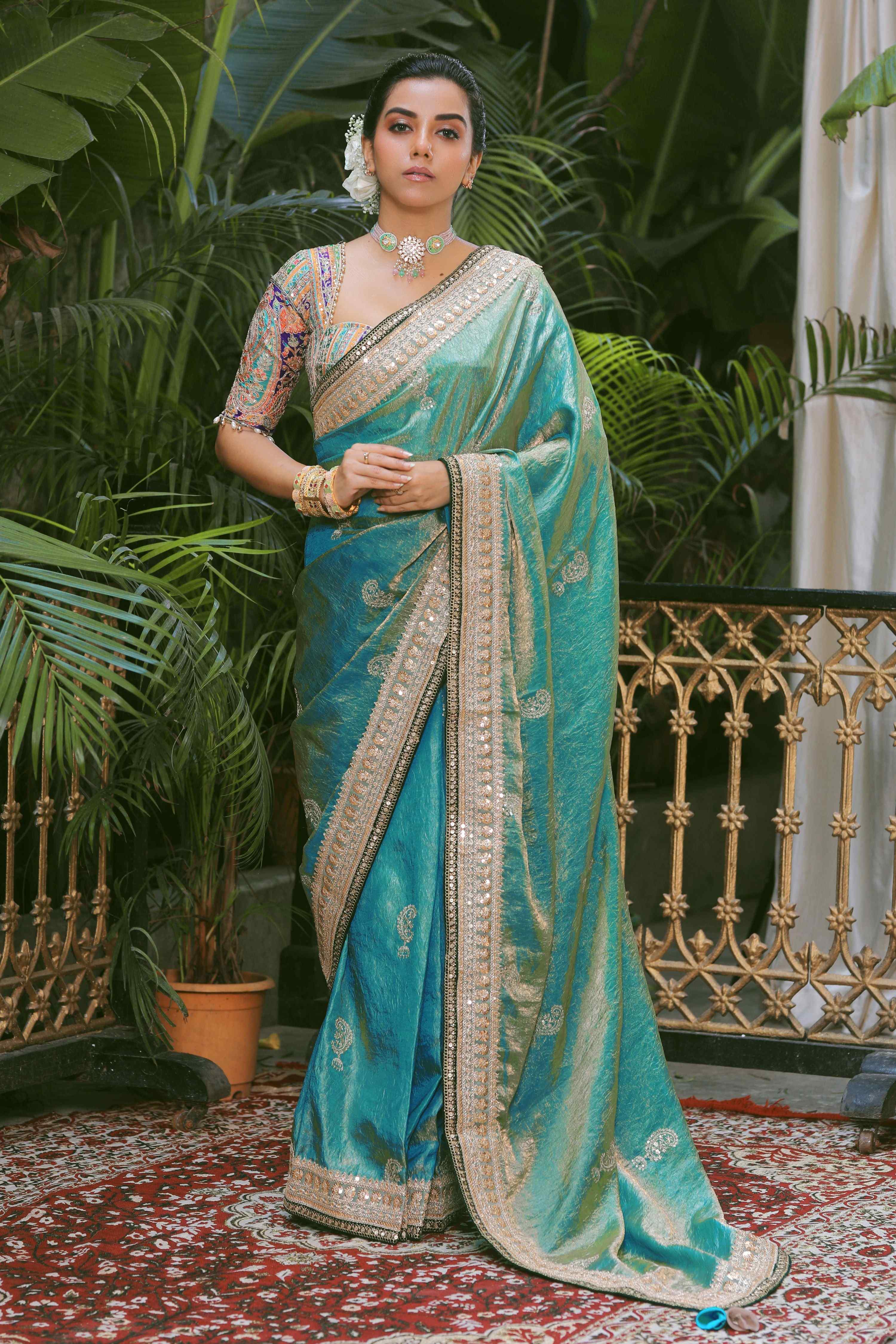 AQUA AMOUR SAREE WITH TEAL TREASURE BLOUSE