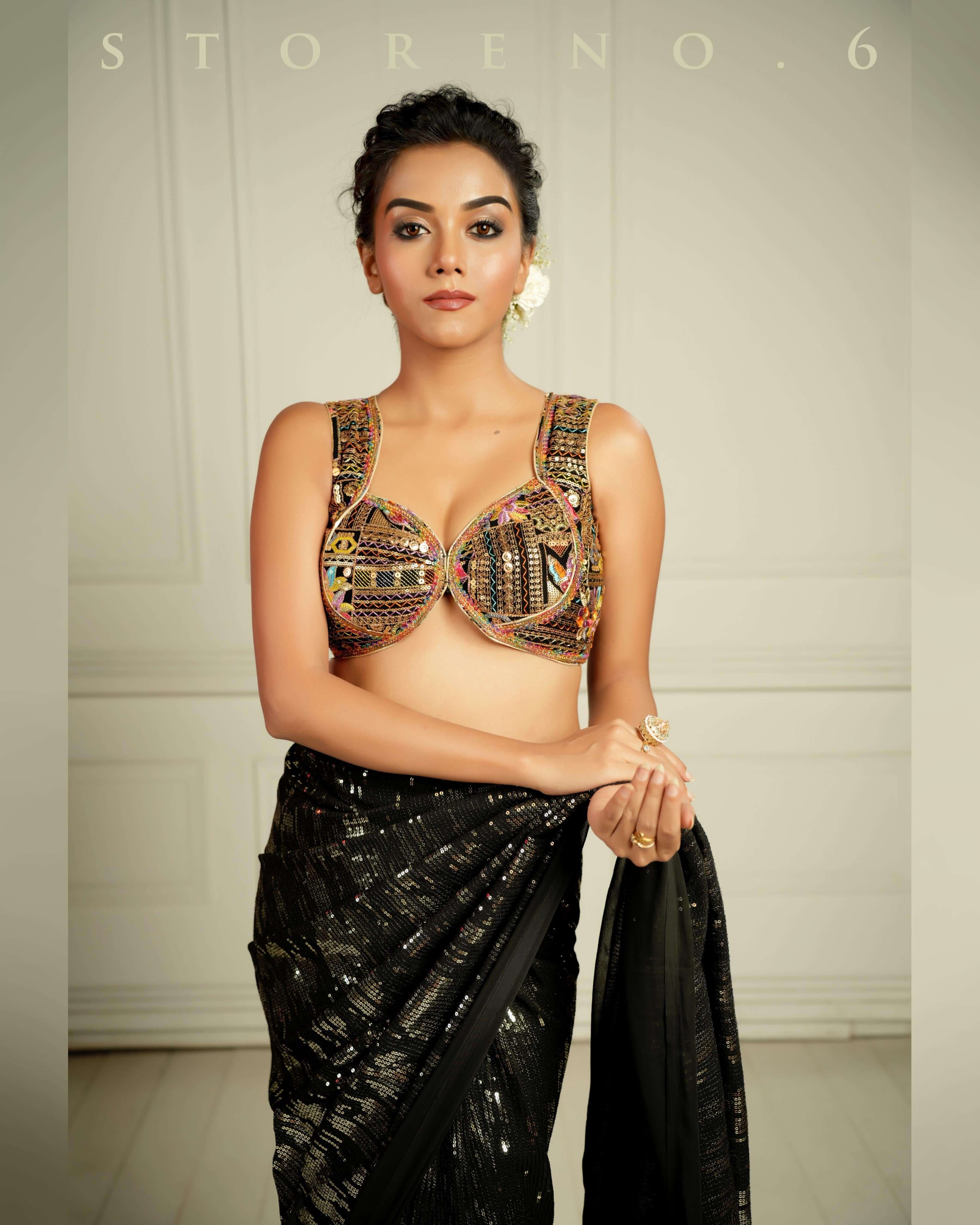 BLACK WIDOW COCKTAIL SAREE WITH SASS OF BLACK BLOUSE.