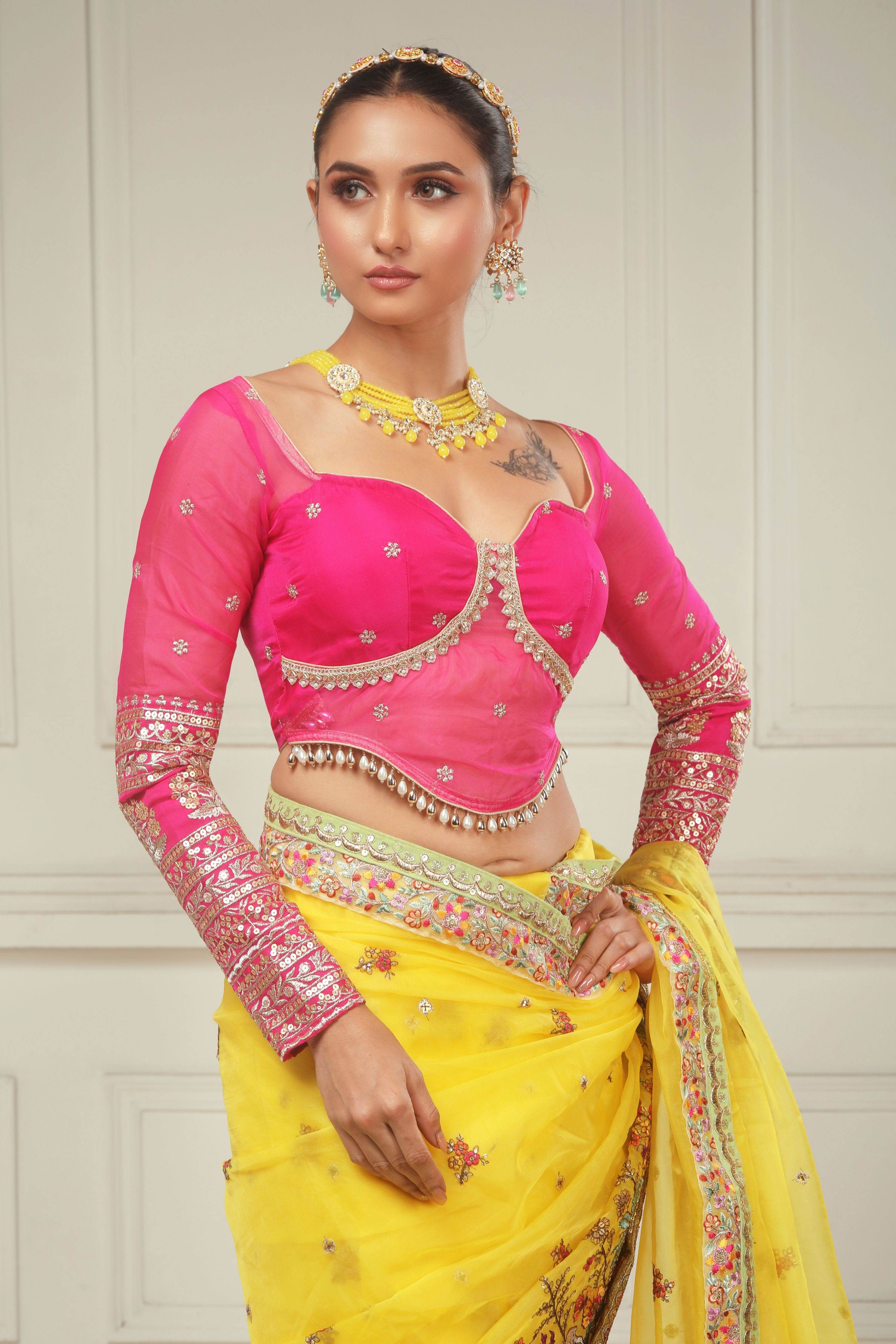 SUNSHINE CRUSH SAREE WITH RASPBERRY KISS BLOUSE