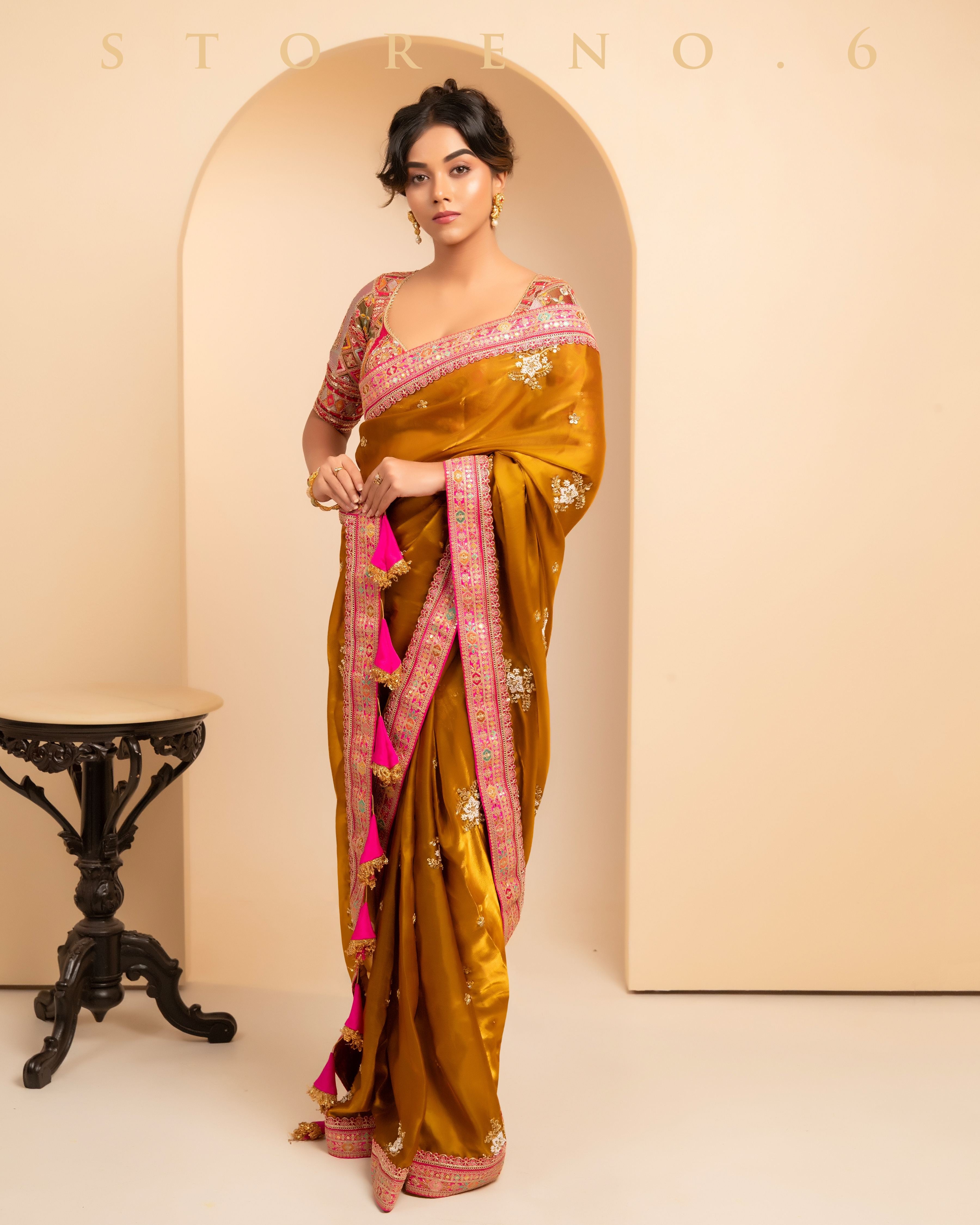 ETHEREAL EMPRESS SAREE WITH FUCHSIA FUSION FESTIVE BLOUSE