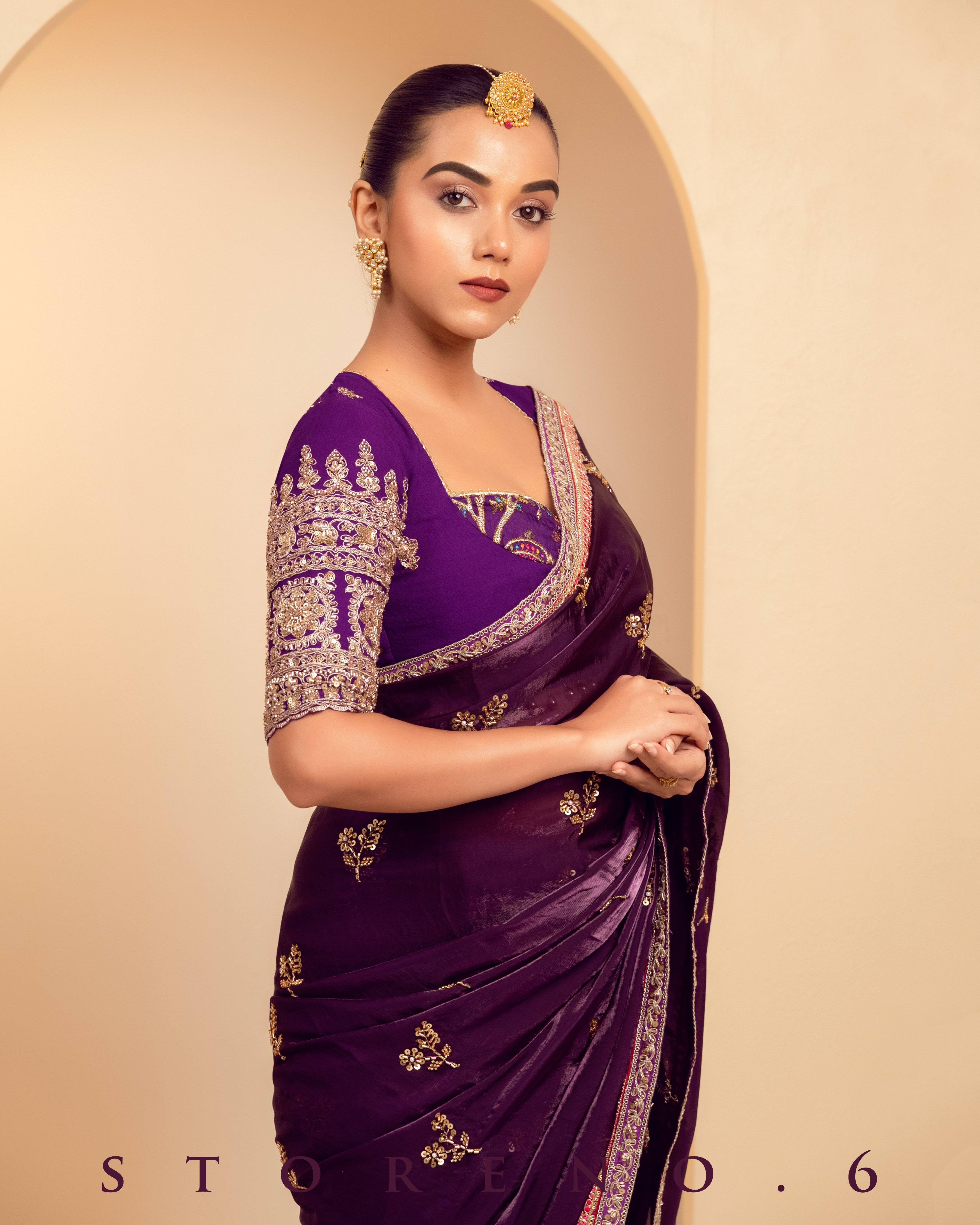 PLUM PALETTE SAREE WITH MAJESTIC MUSE BLOUSE