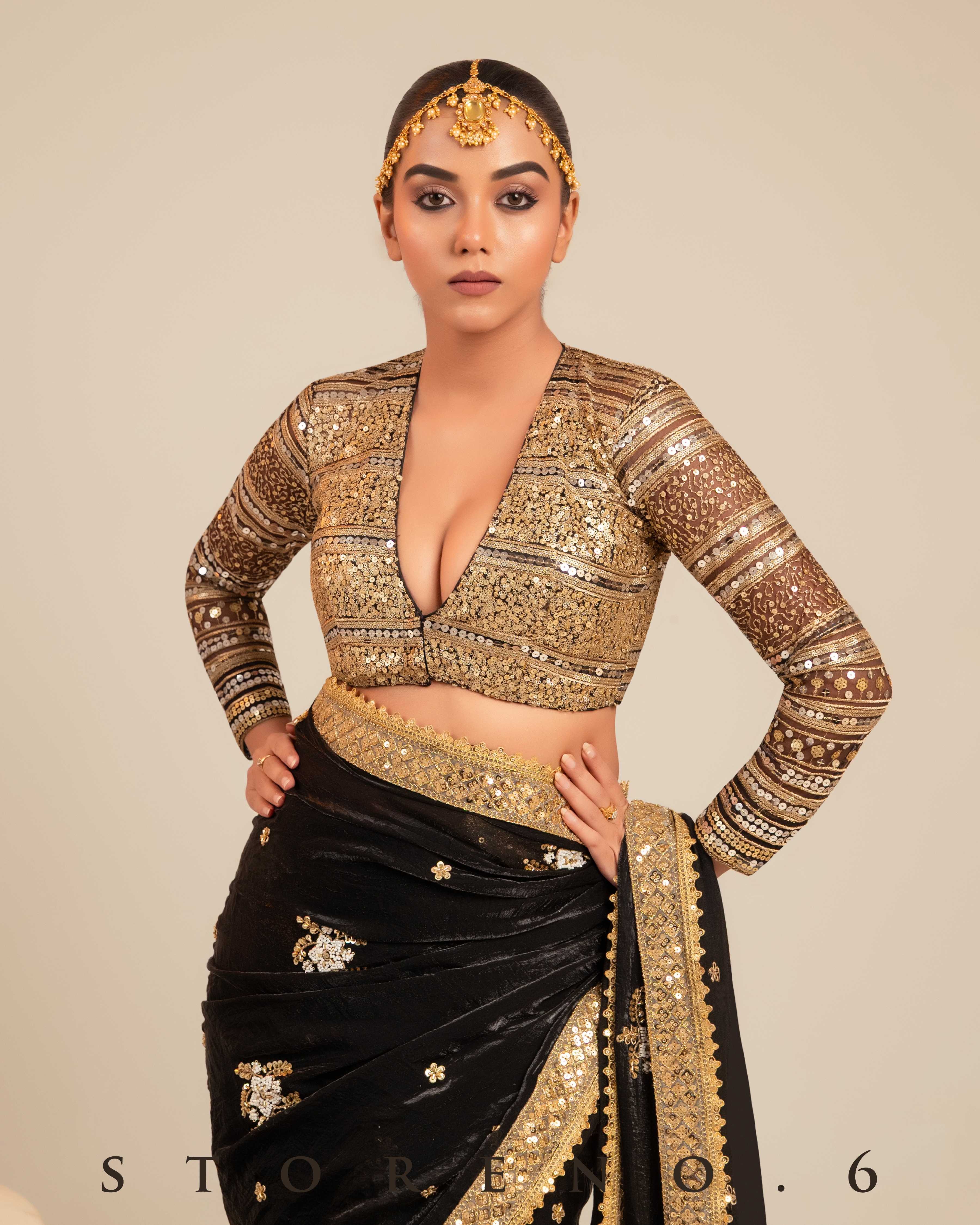 MIDNIGHT MIRACLE SAREE WITH RETRO RADIANCE BLOUSE