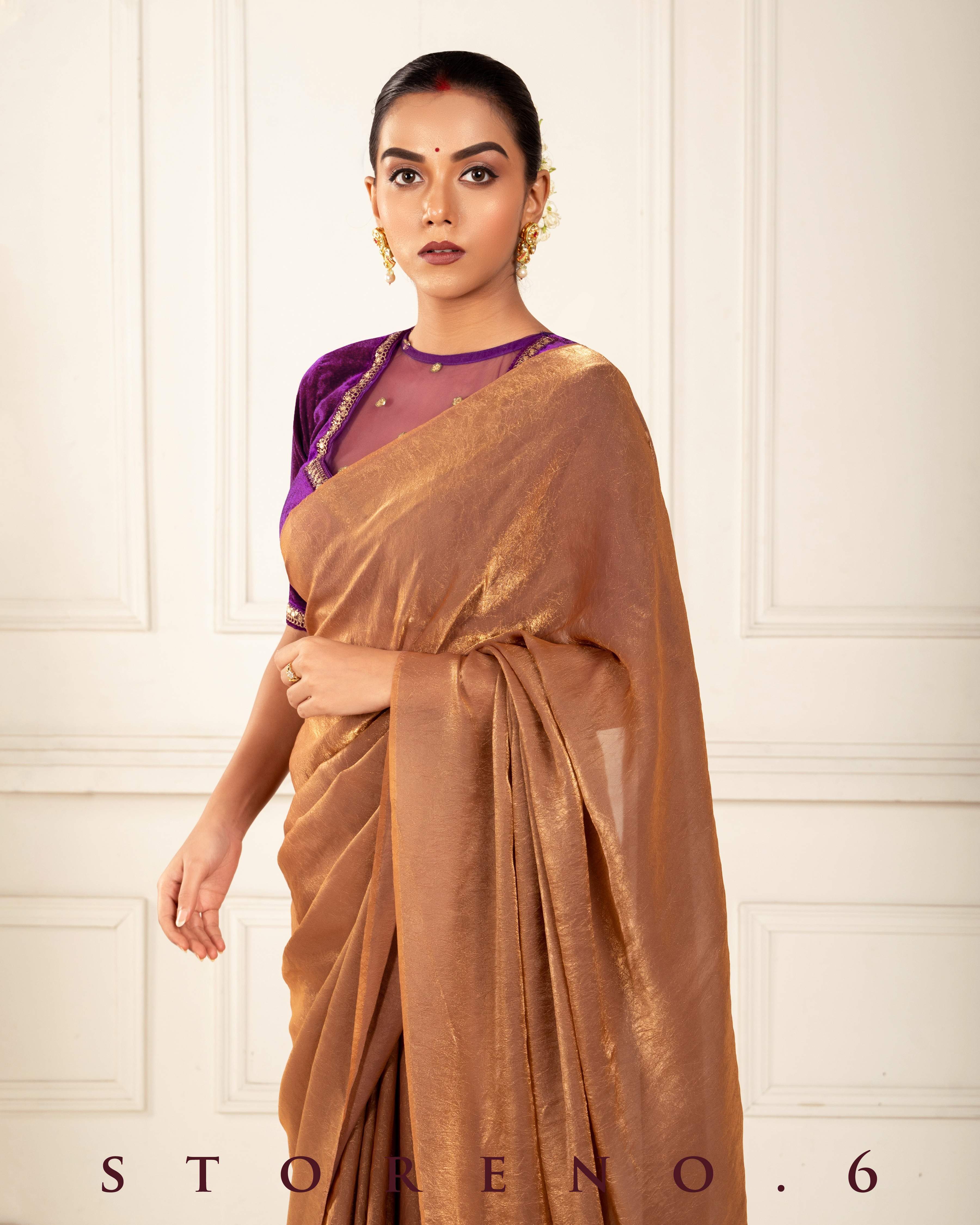 BRONZE BEWITCH SAREE WITH PLUM POISE BLOUSE