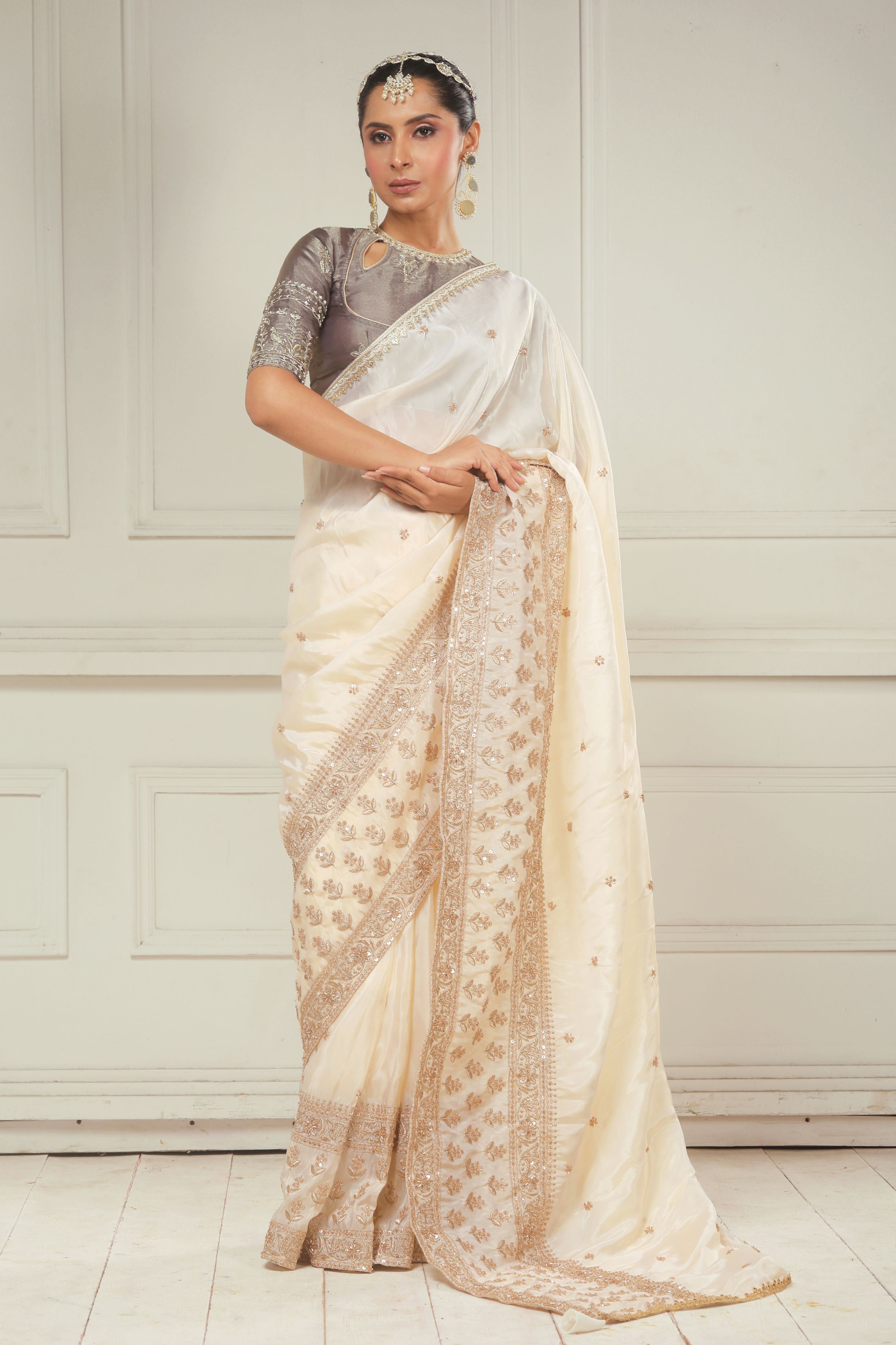 VANILLA MUSE SAREE WITH COCOA CRUSH BLOUSE