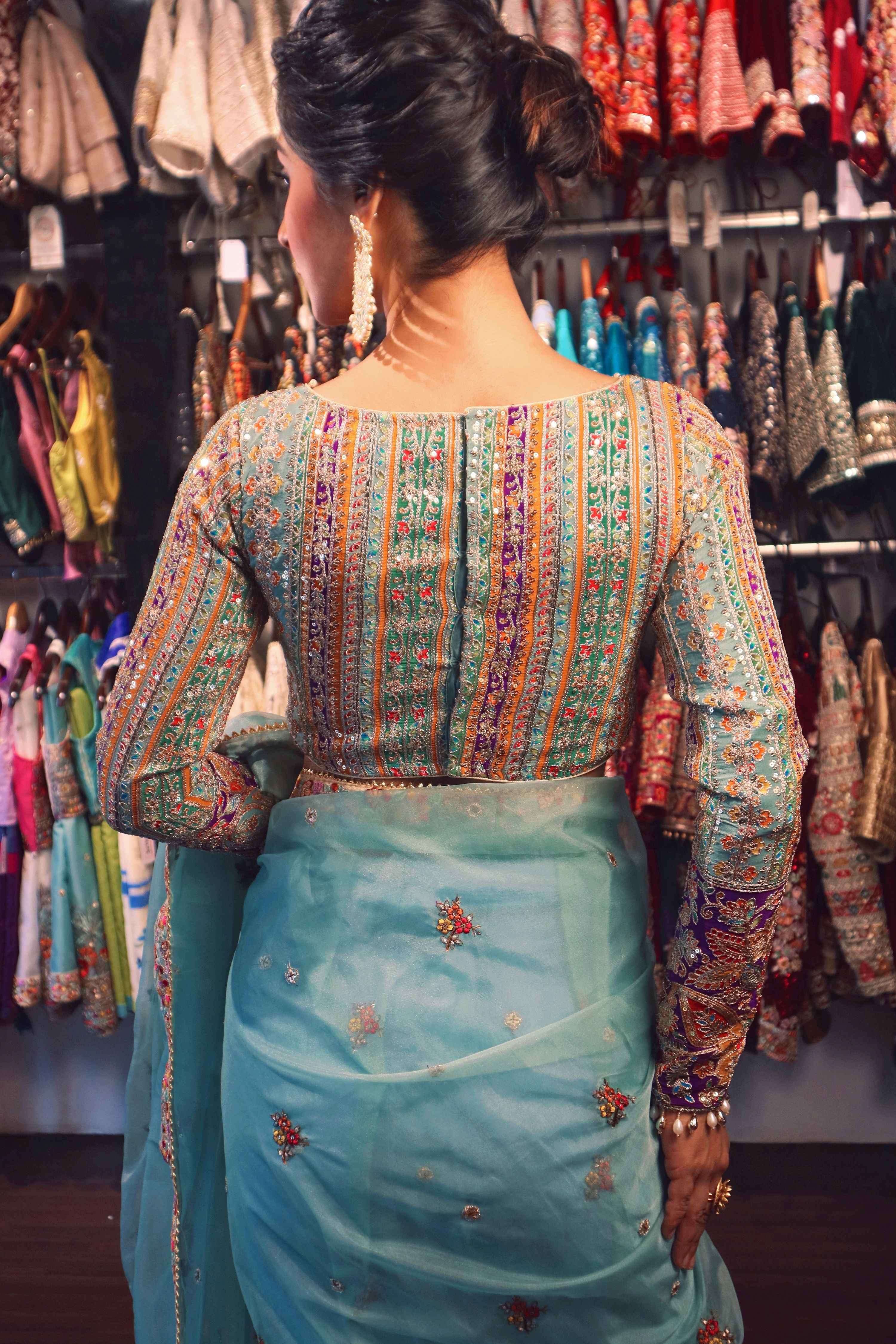 COASTAL CRUSH SAREE WITH TEAL TREASURE LUXE BLOUSE