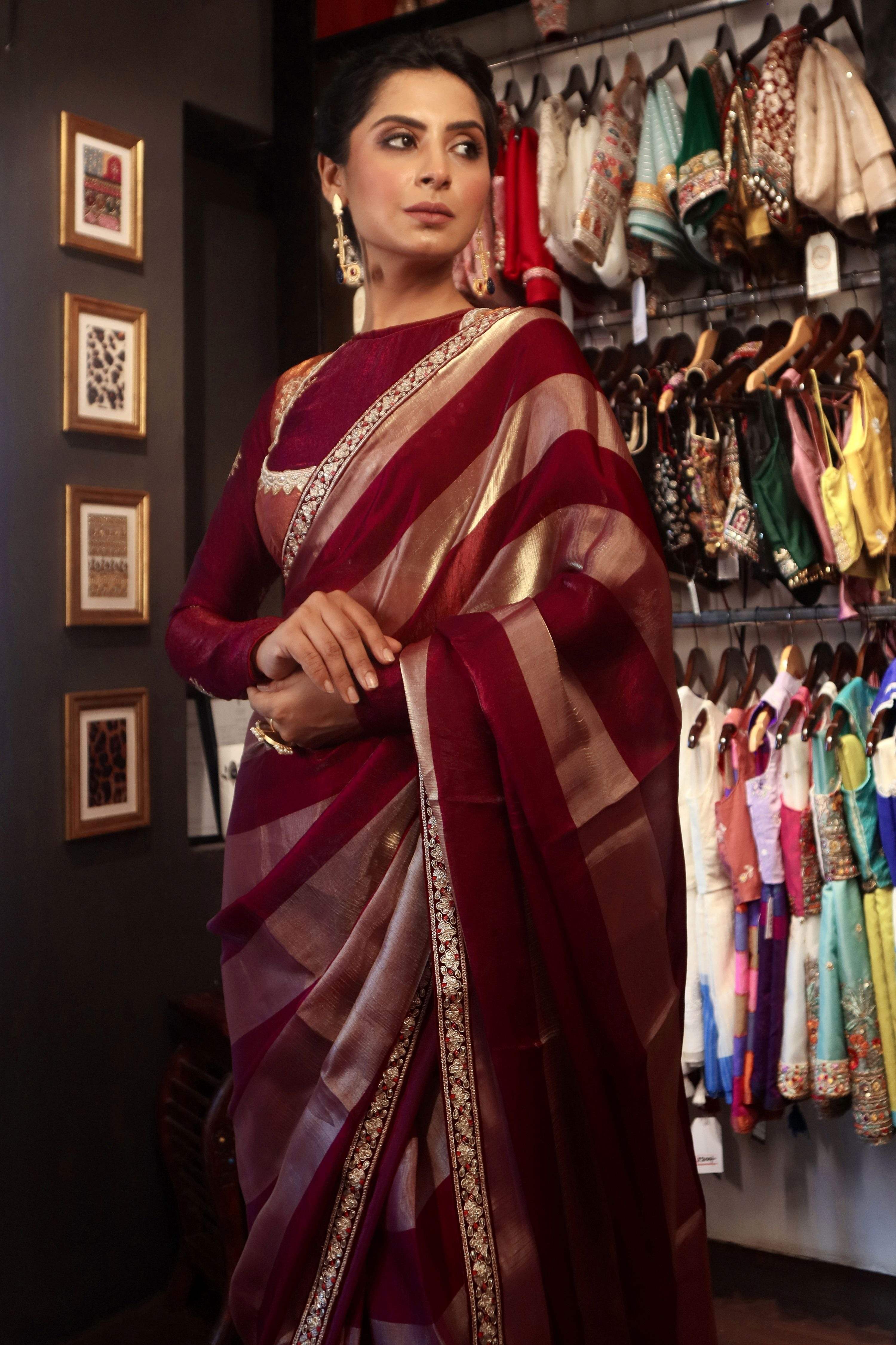 CHERRY CONTOUR SAREE WITH REBEL ROSE BLOUSE