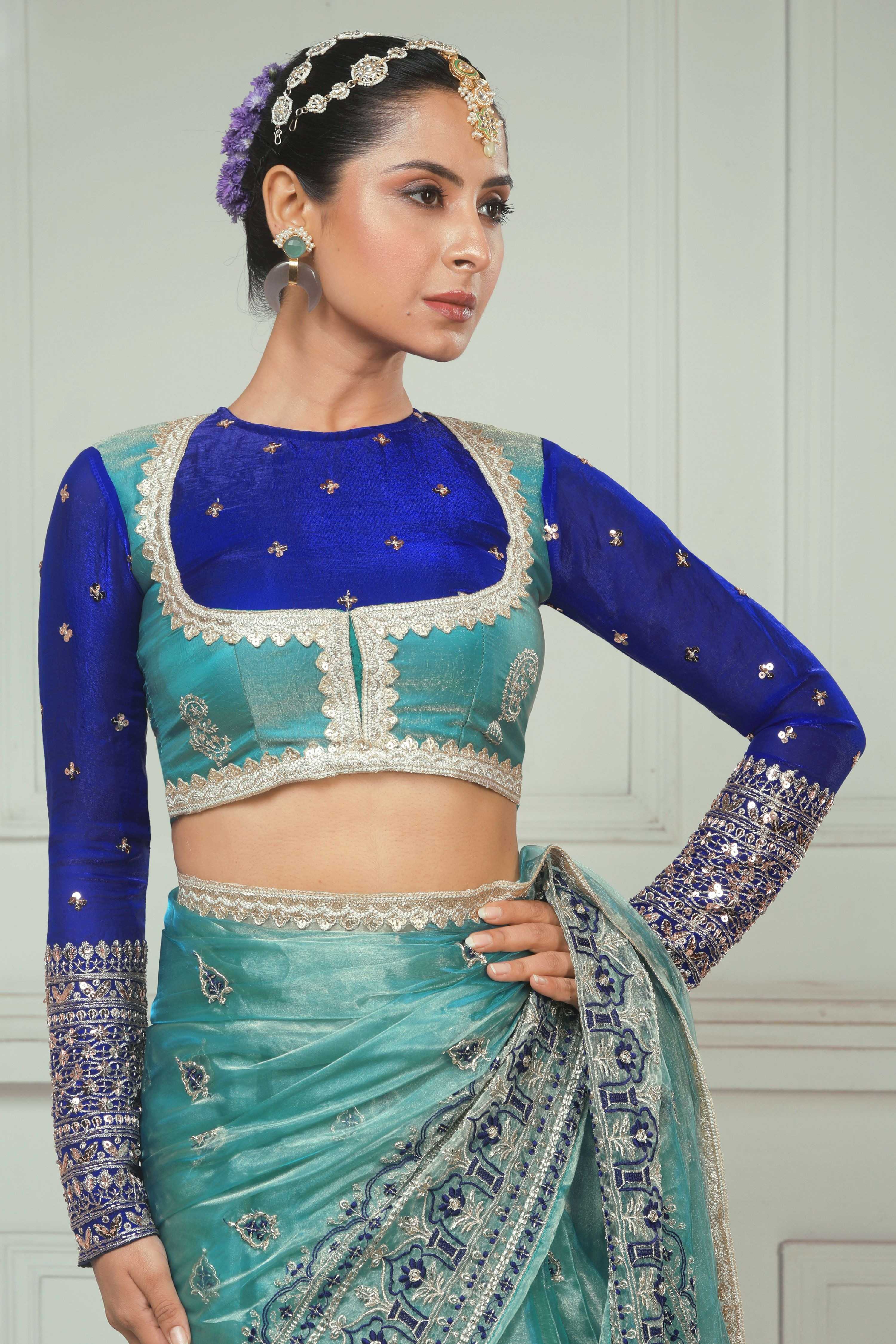 SAPPHIRE SHEESH SAREE WITH RAVISH REIGN CLASSIC BLOUSE