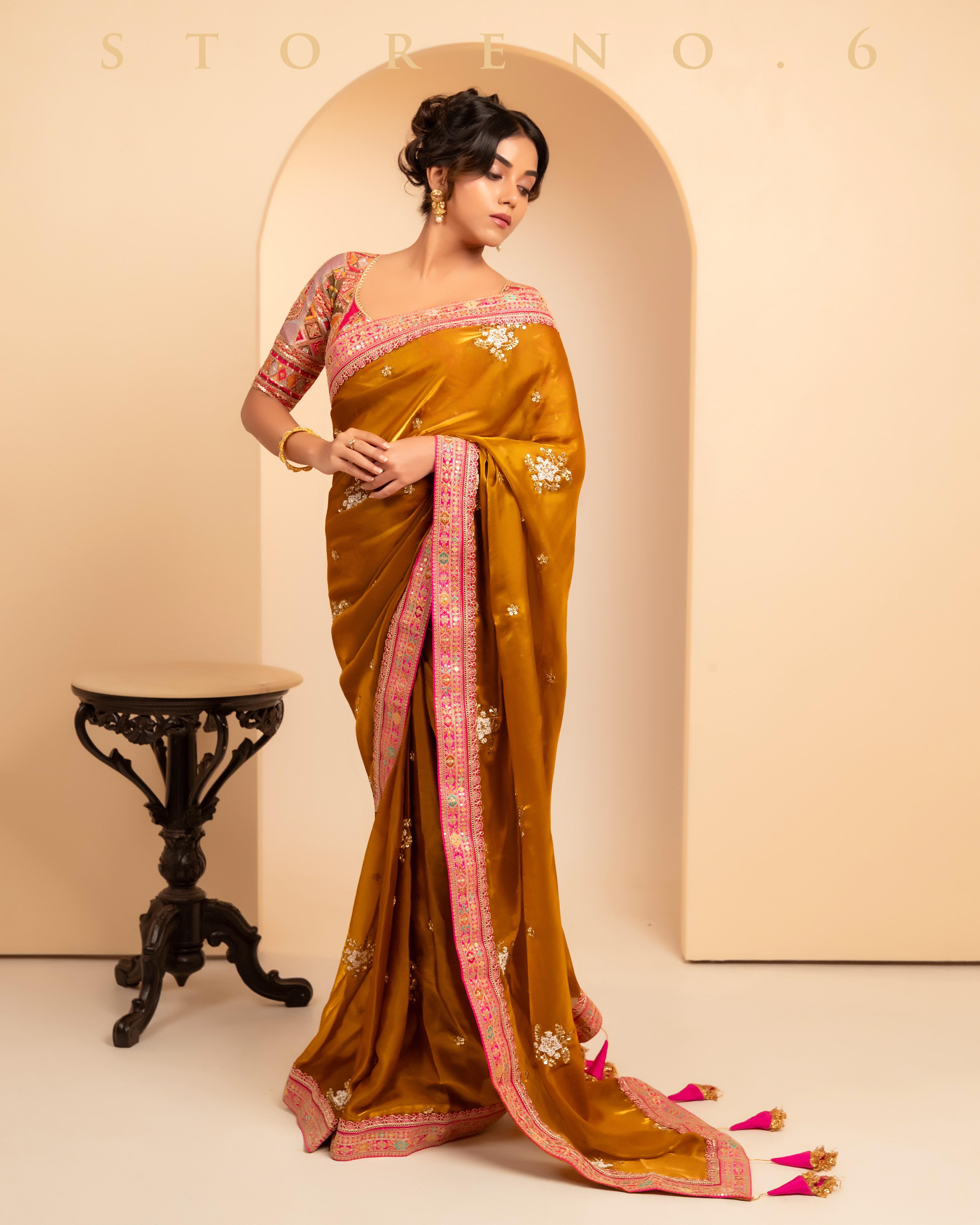ETHEREAL EMPRESS SAREE WITH FUCHSIA FUSION FESTIVE BLOUSE