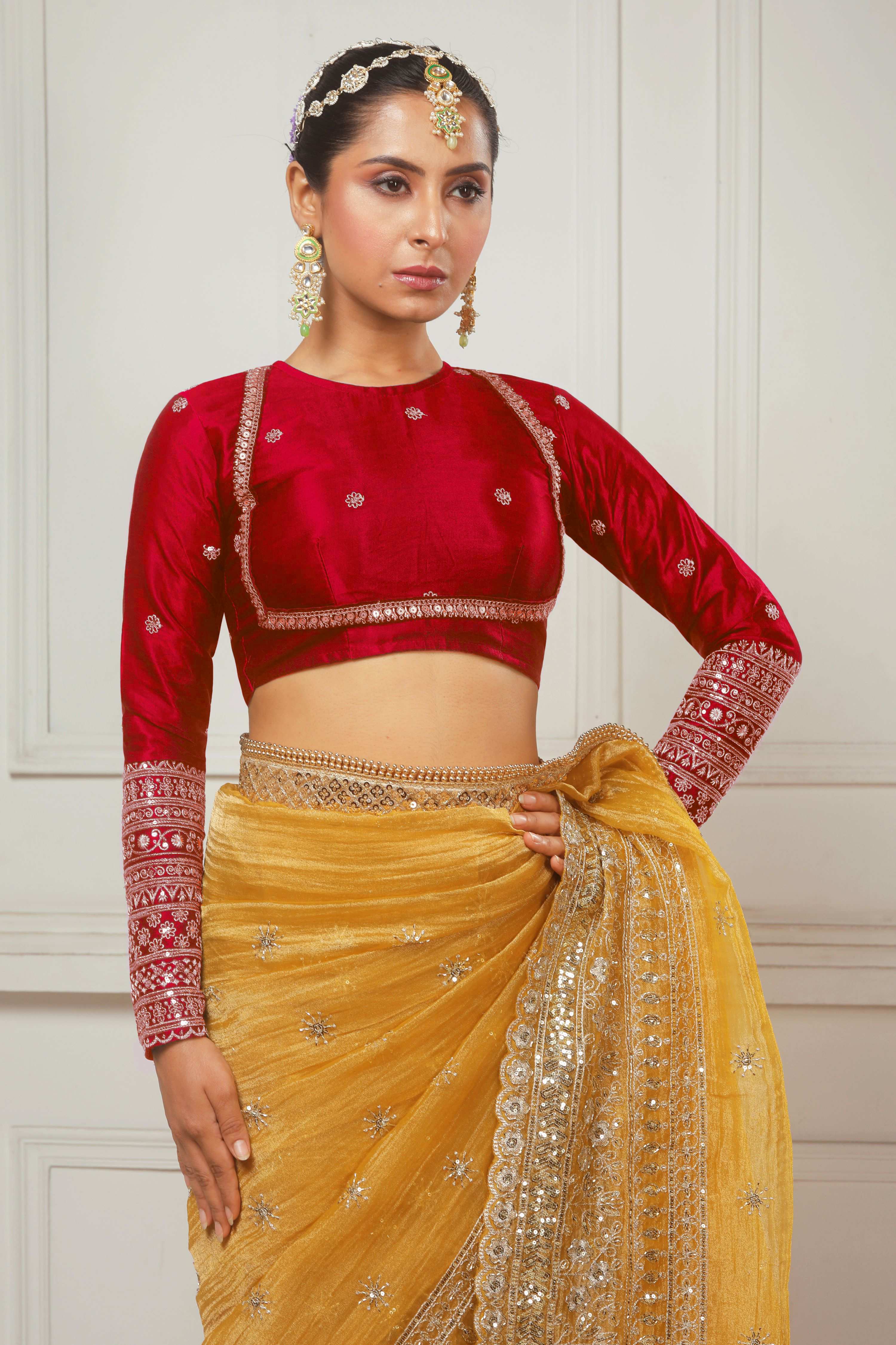 HONEY WILDFLOWER SAREE WITH AGELESS APPEAL FULL SLEEVE BLOUSE