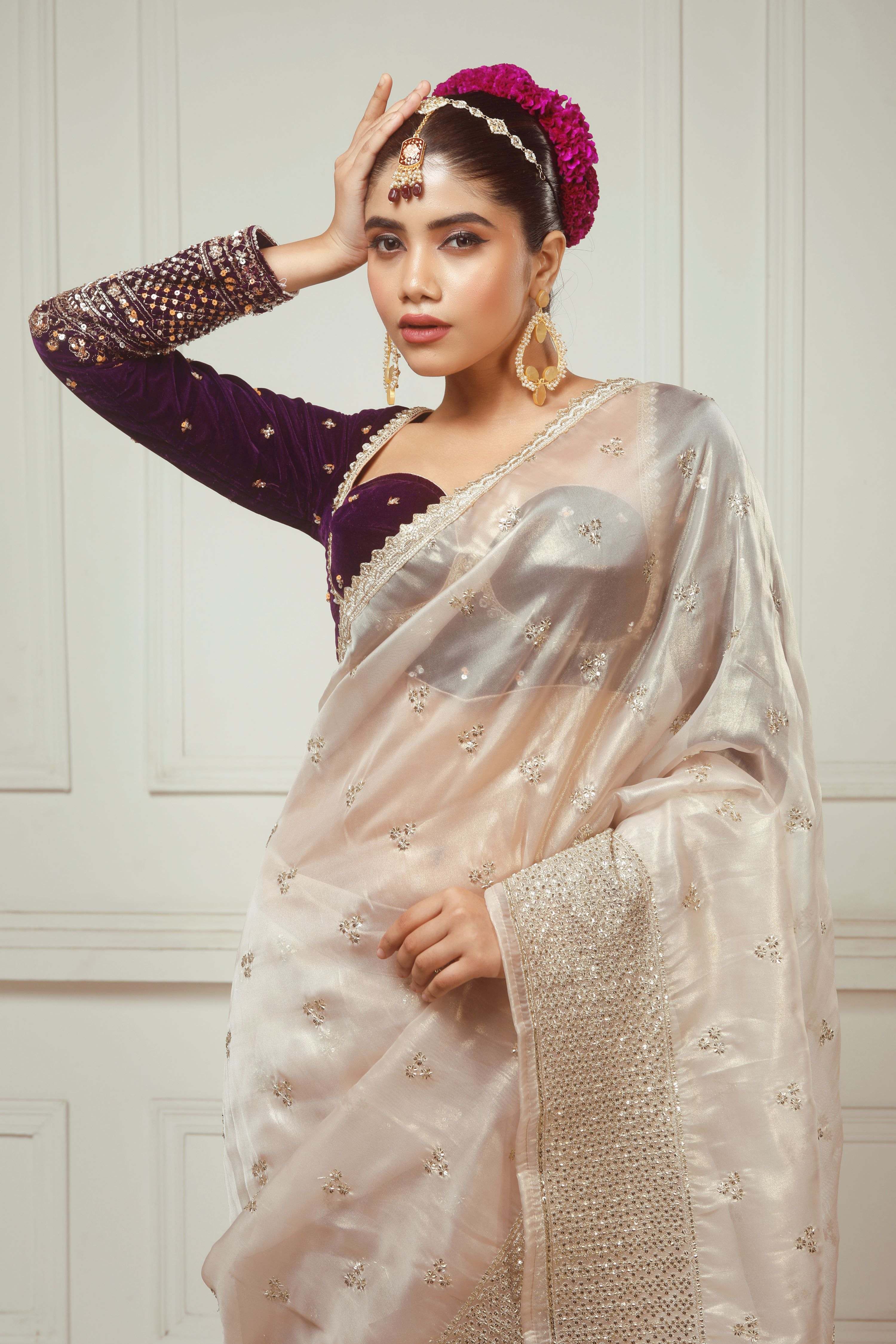 SEPIA  FANTASY SAREE WITH GLAM GRANDEUR BLOUSE