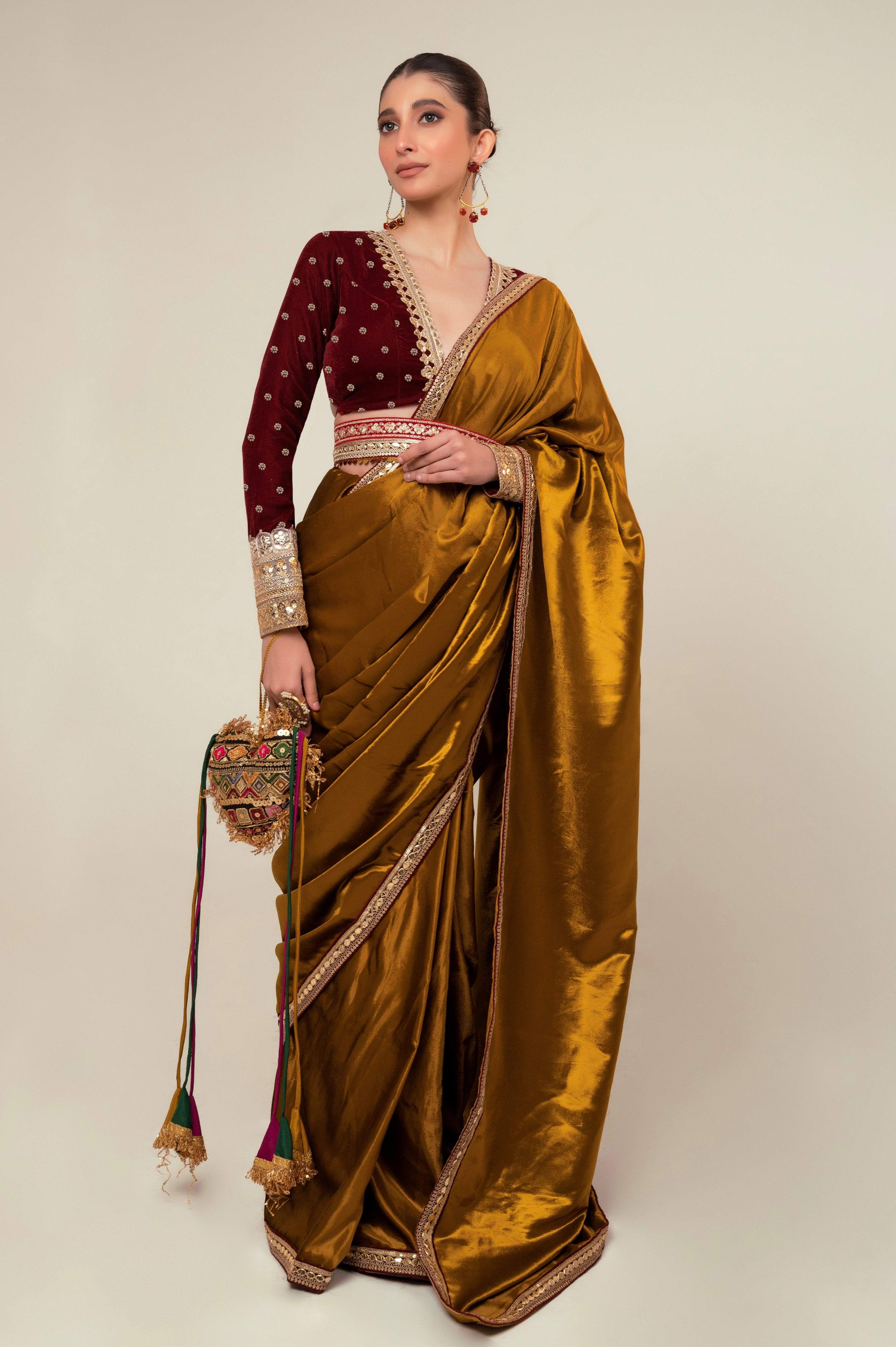 LUXE LIME SAREE WITH OXBLOOD OBSESSION BLOUSE