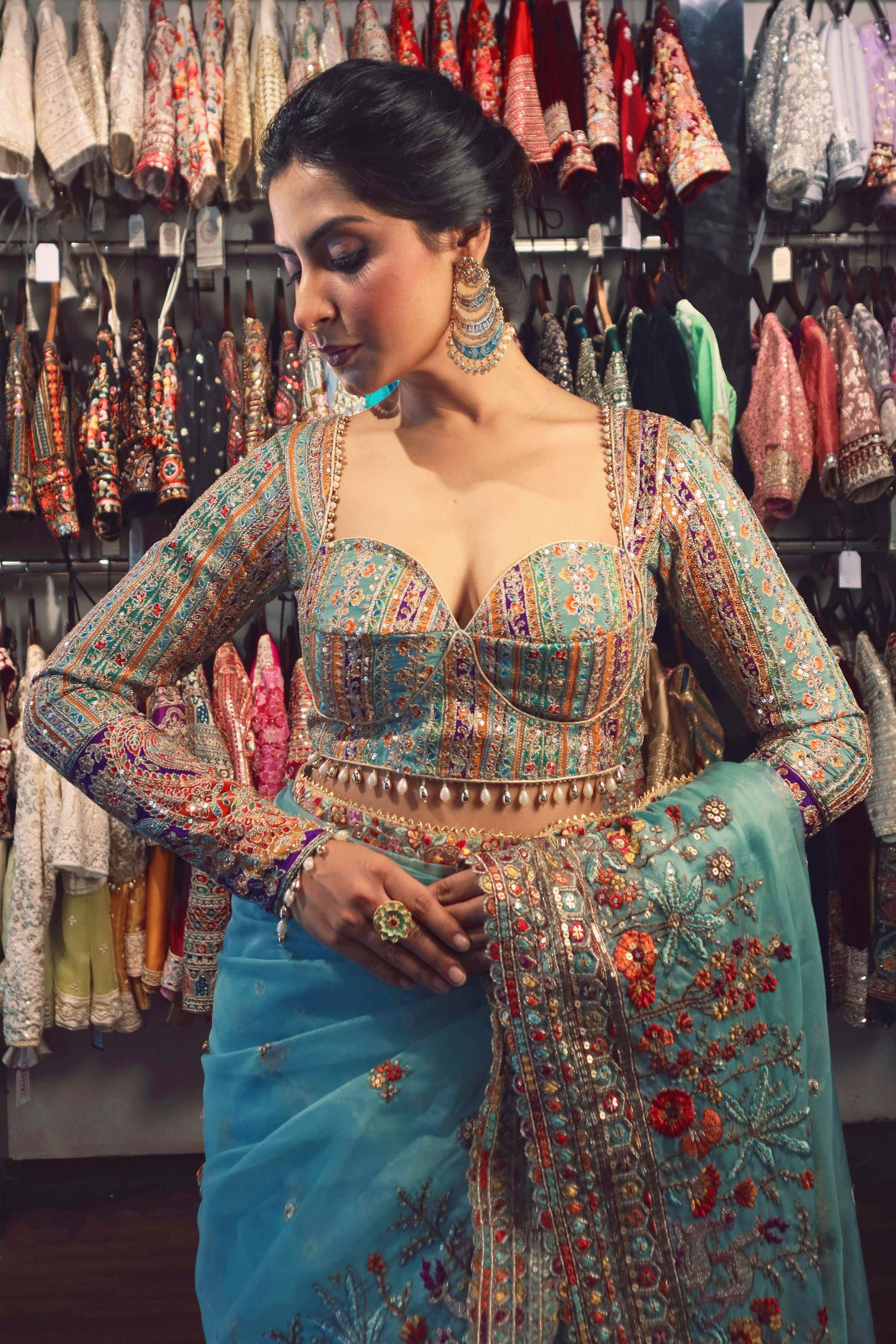 COASTAL CRUSH SAREE WITH TEAL TREASURE LUXE BLOUSE