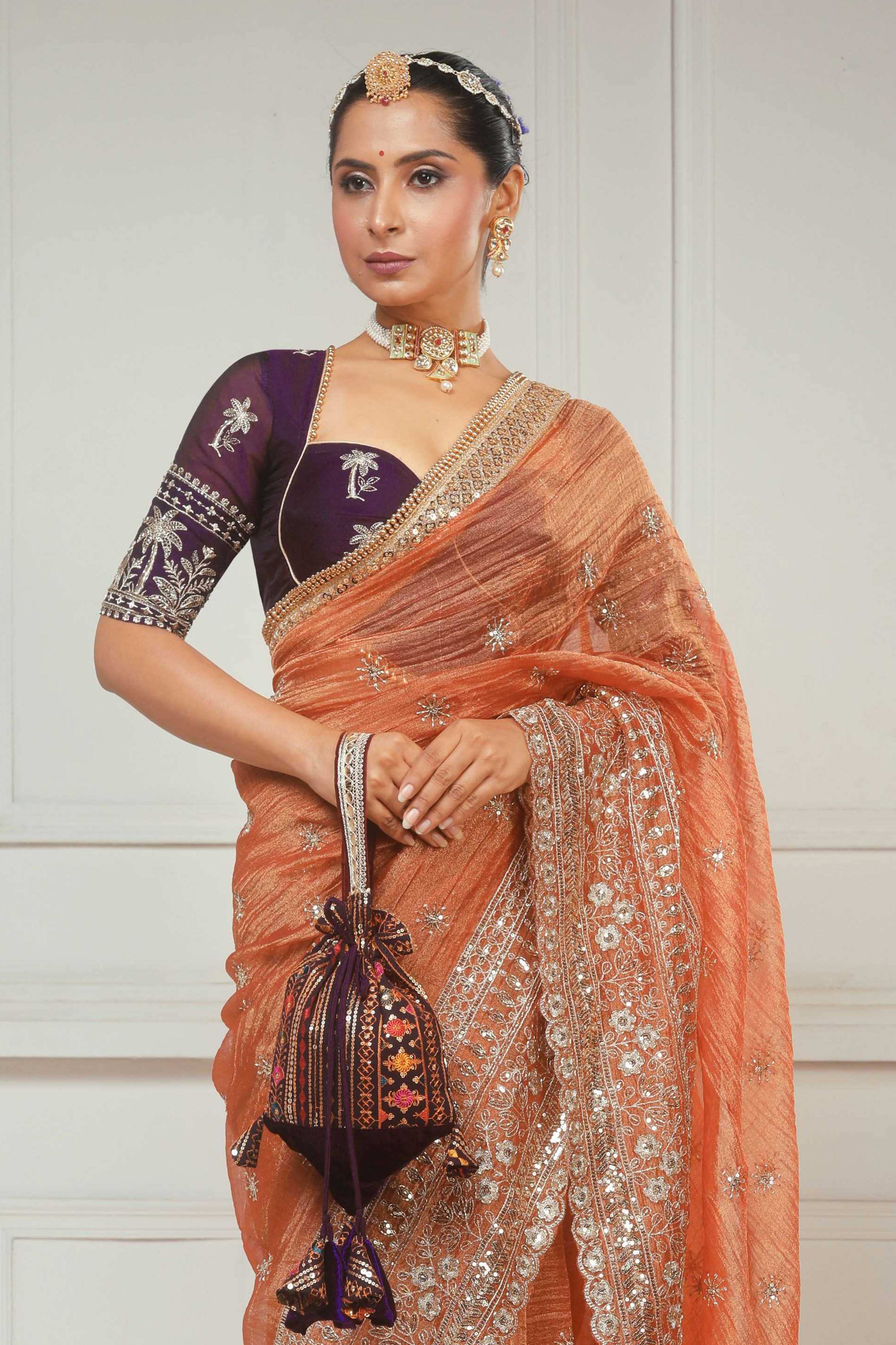 BLUSH WILDFLOWER SAREE WITH CRANBERRY CRUSH BLOUSE