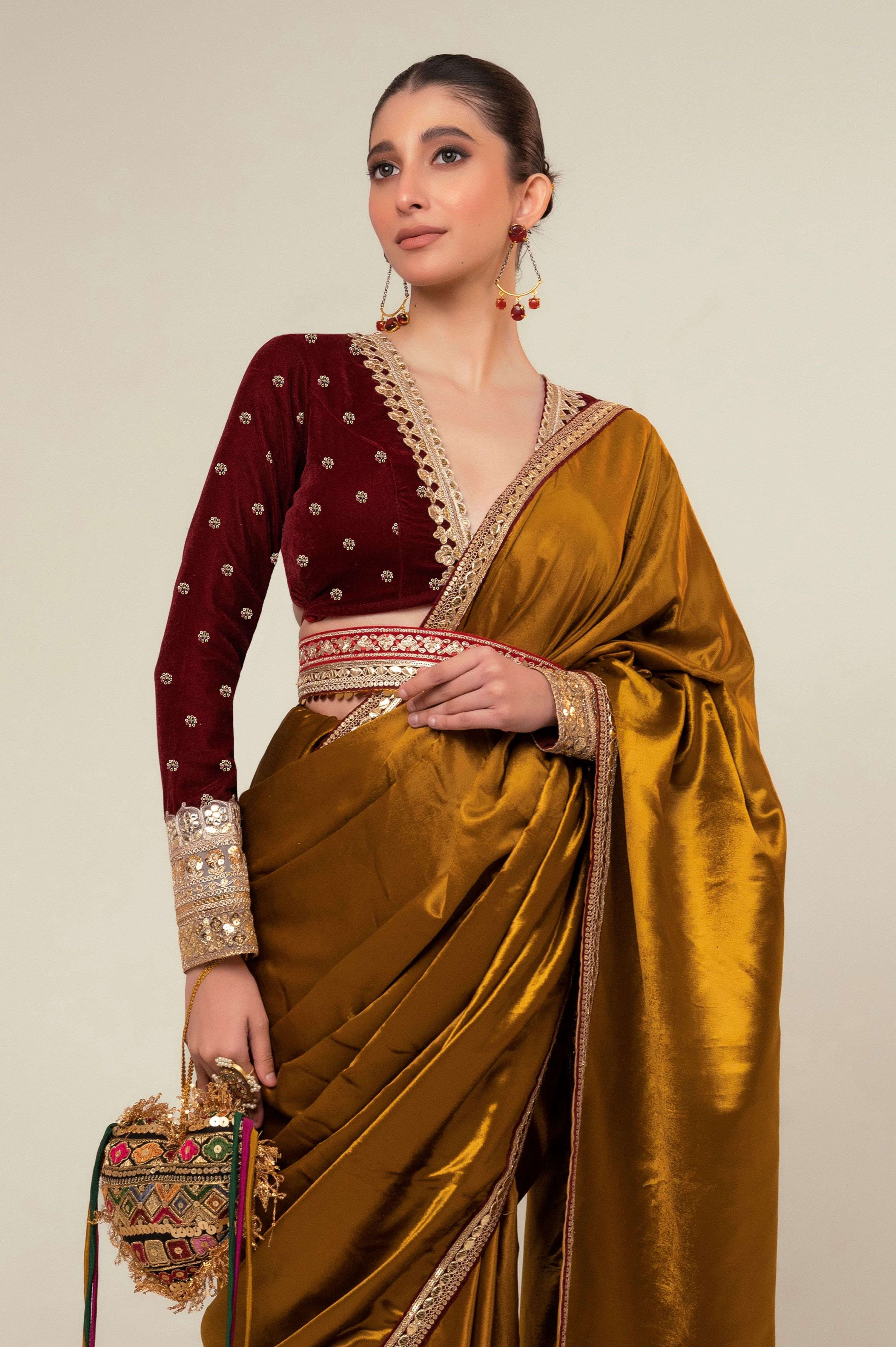 LUXE LIME SAREE WITH OXBLOOD OBSESSION BLOUSE
