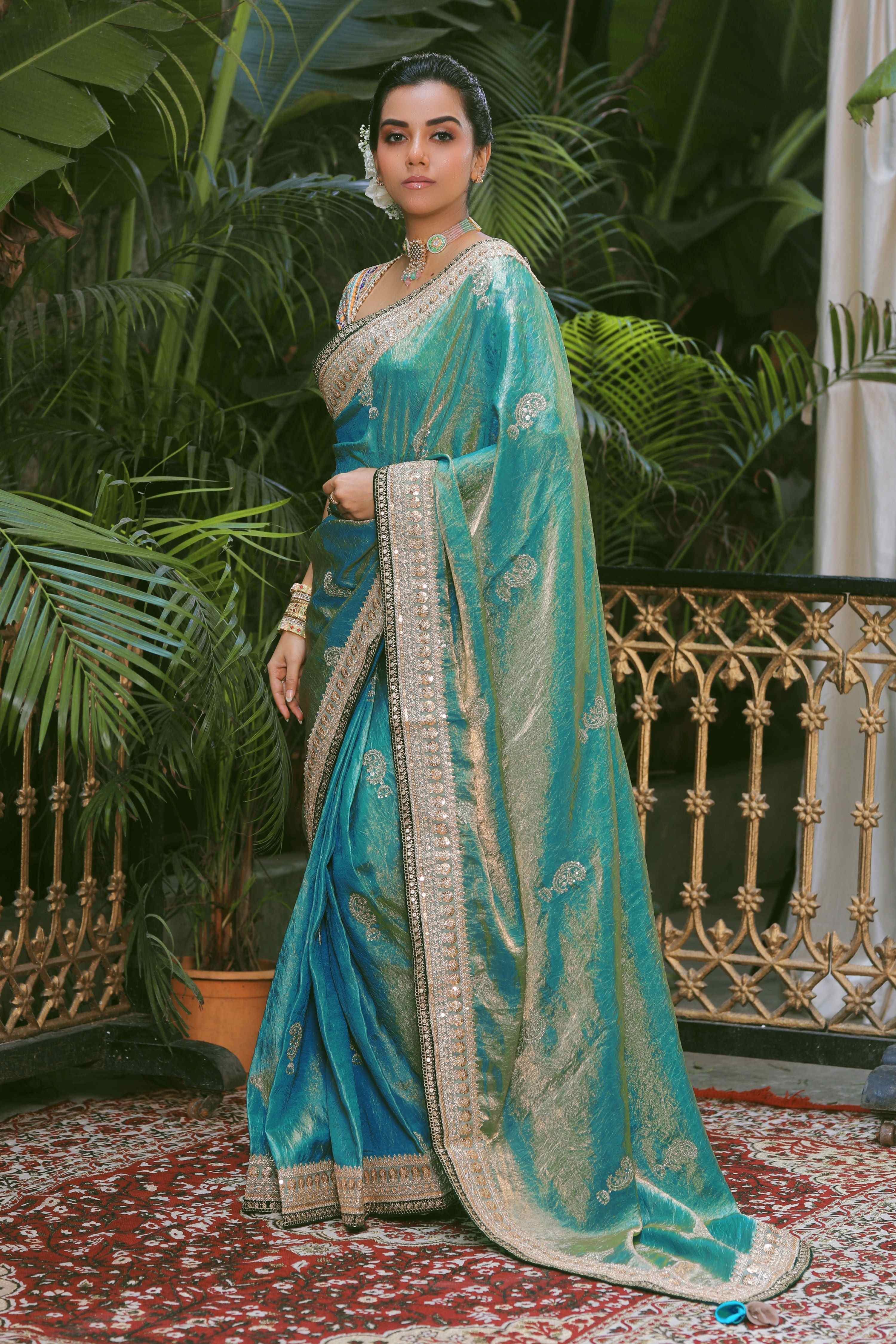 AQUA AMOUR SAREE WITH TEAL TREASURE BLOUSE
