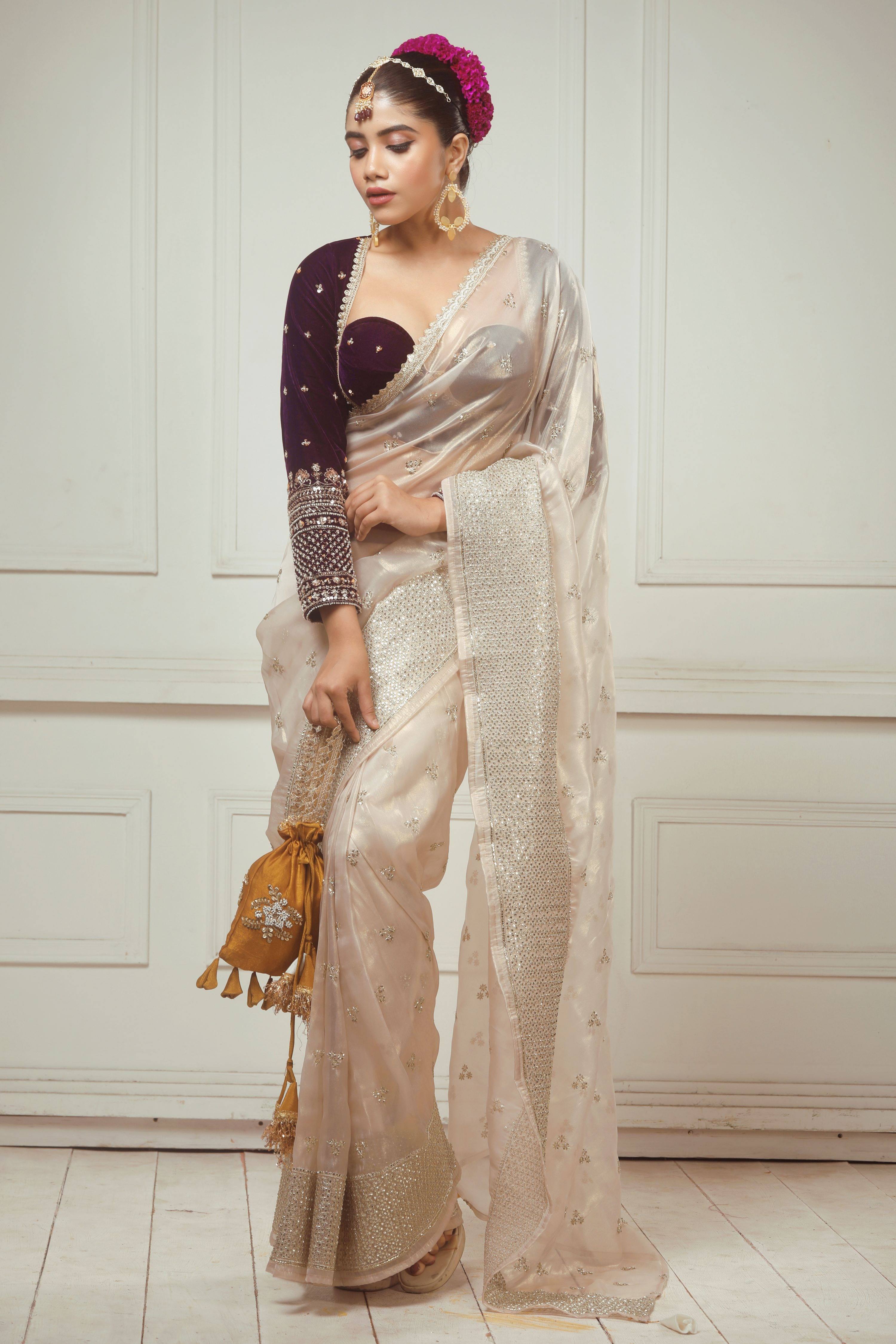 SEPIA  FANTASY SAREE WITH GLAM GRANDEUR BLOUSE