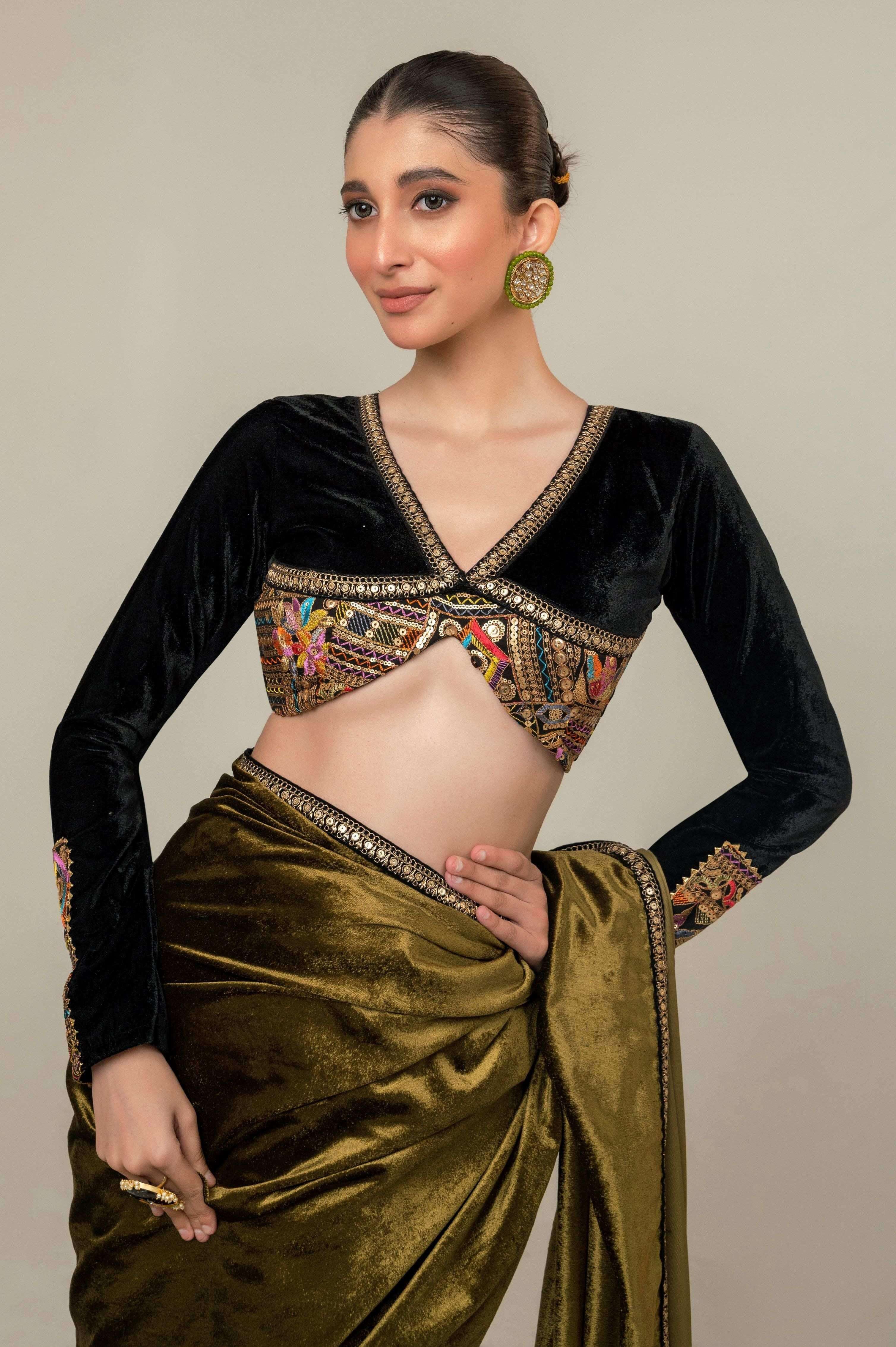 VELVET VOGUE SAREE WITH MIDNIGHT MANOR BLOUSE.