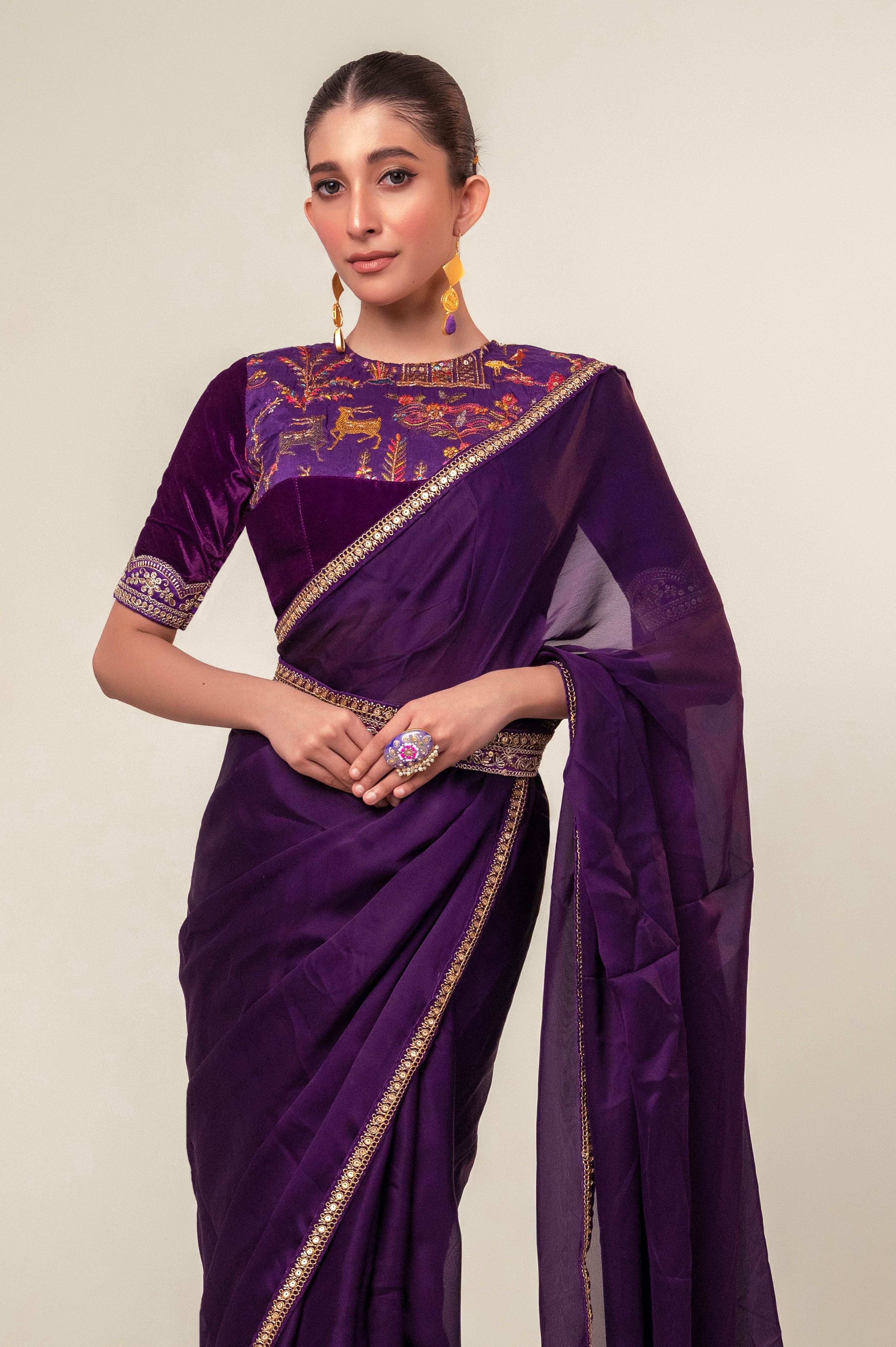 BOLD BLOOM SAREE WITH ROYAL HAZE BLOUSE
