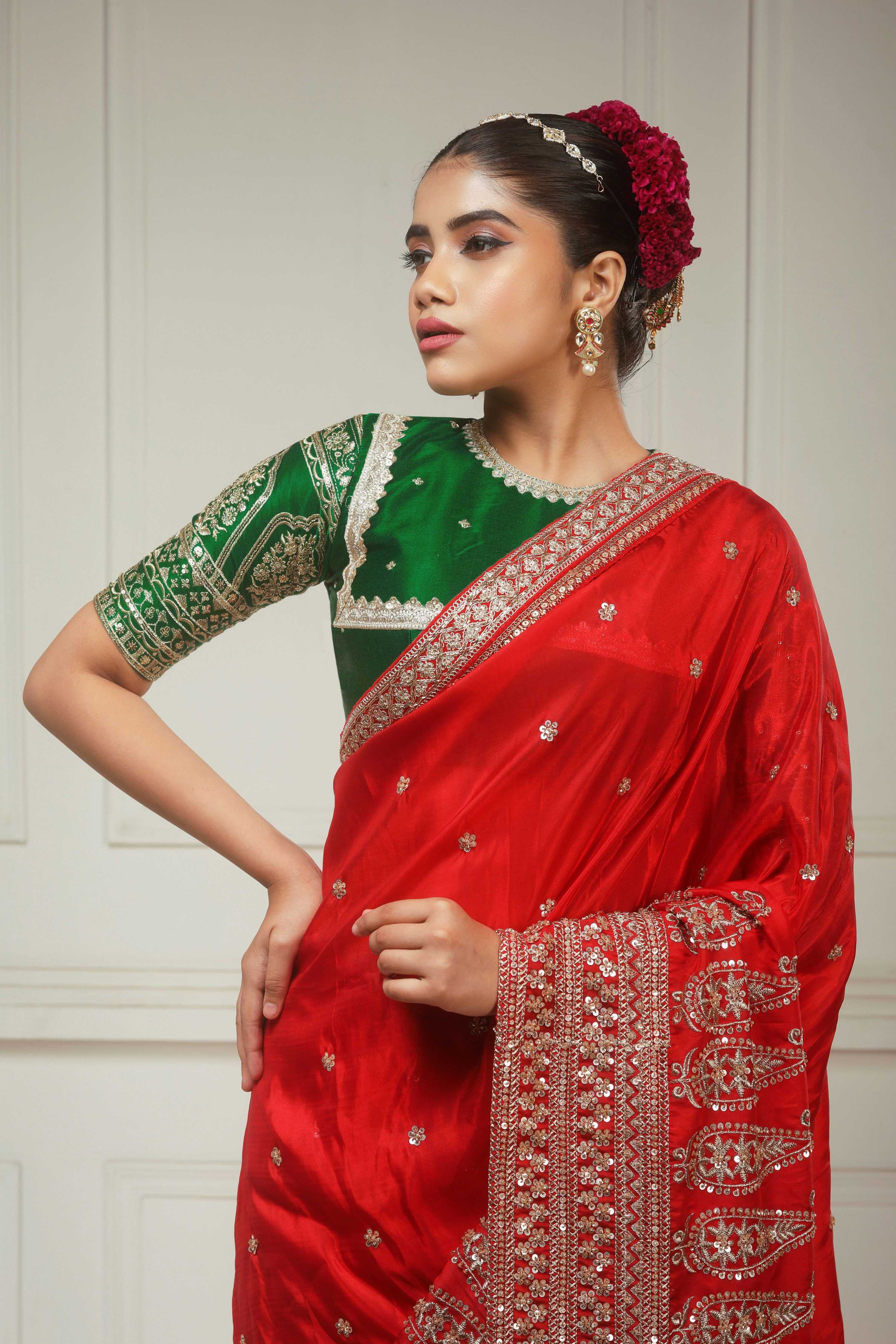 SCARLET LUXE SAREE WITH TIMELESS TAPESTRY BLOUSE