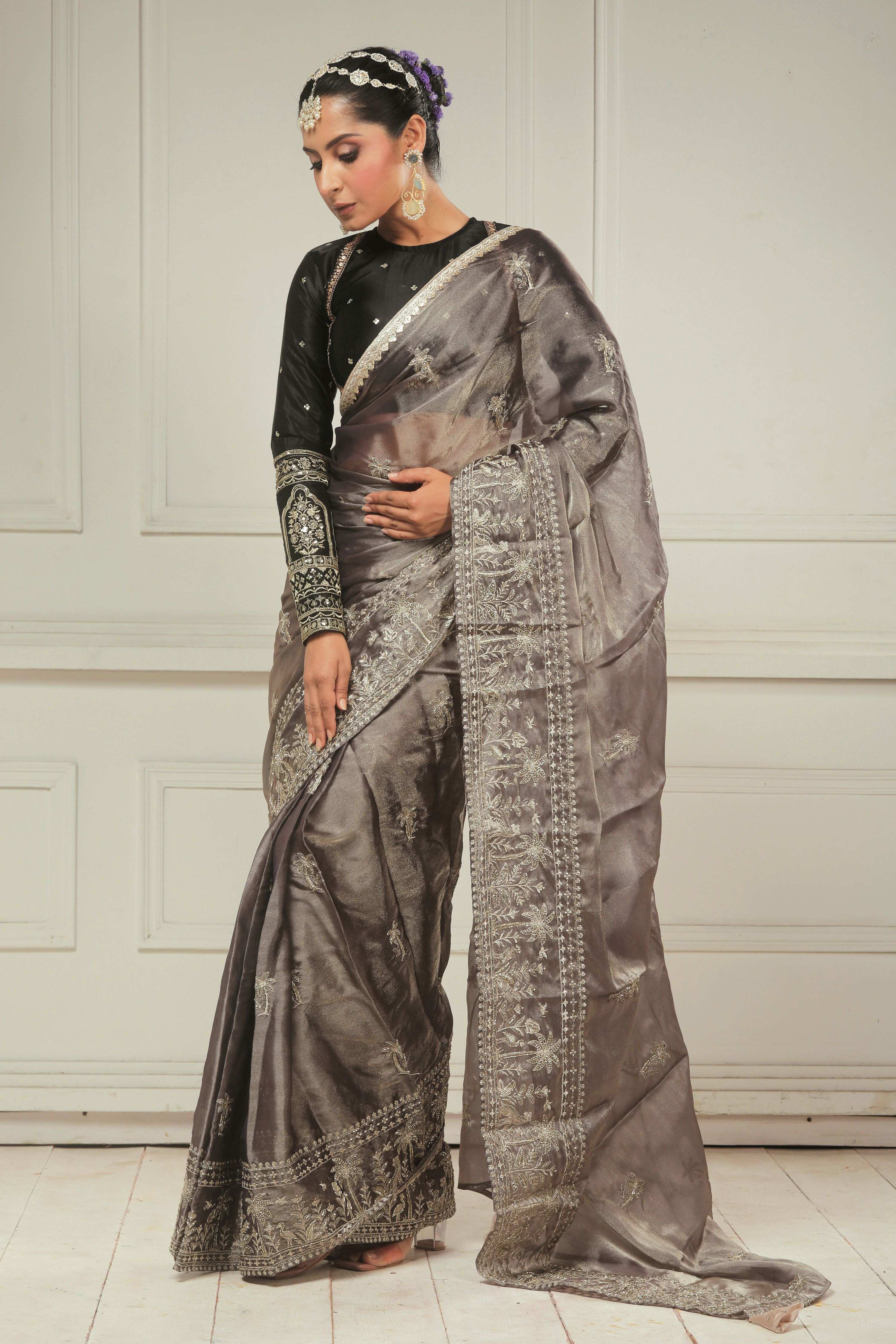 COCOA CRUSH SAREE WITH TUX TRIBUTE BLOUSE