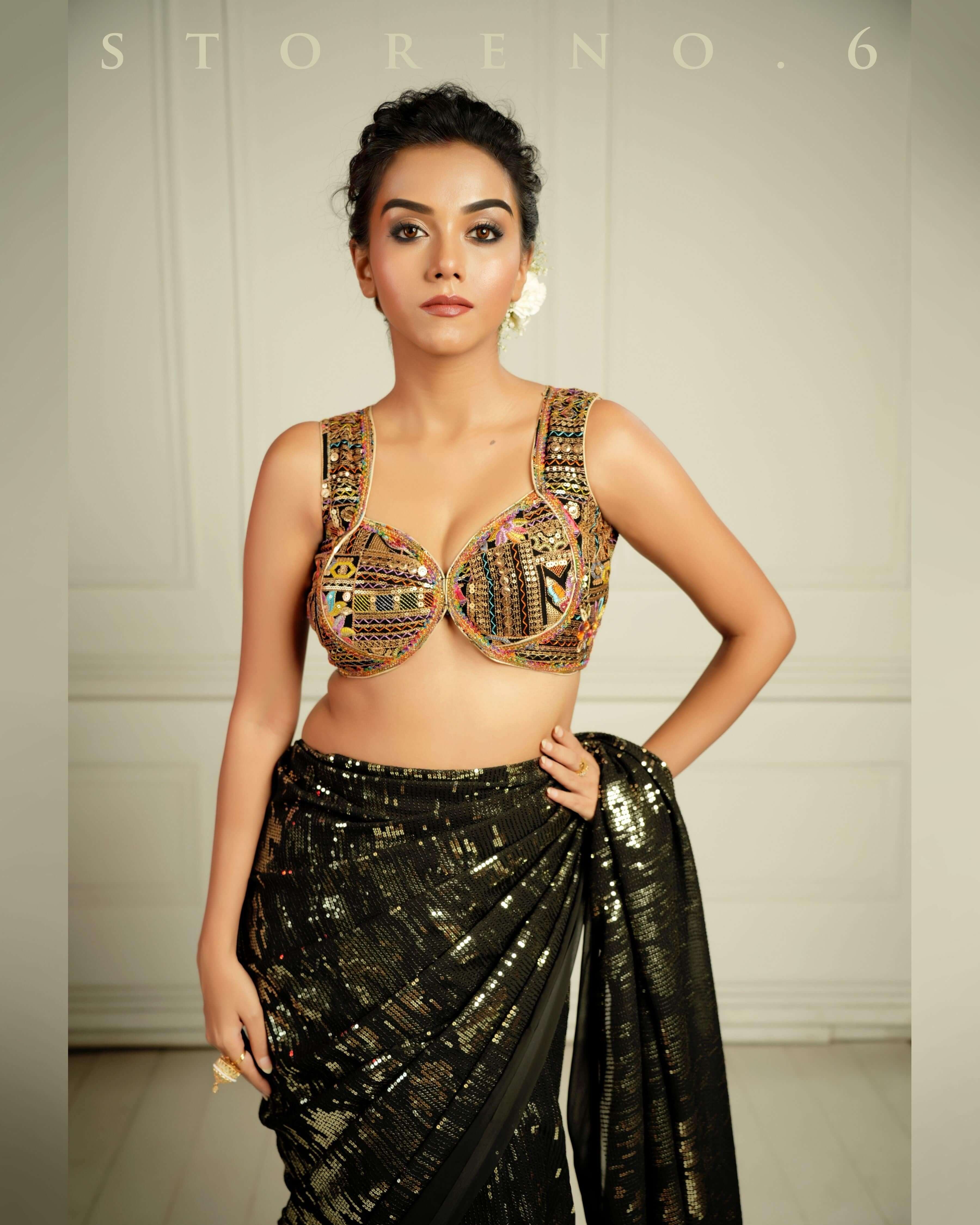 BLACK WIDOW COCKTAIL SAREE WITH SASS OF BLACK BLOUSE.