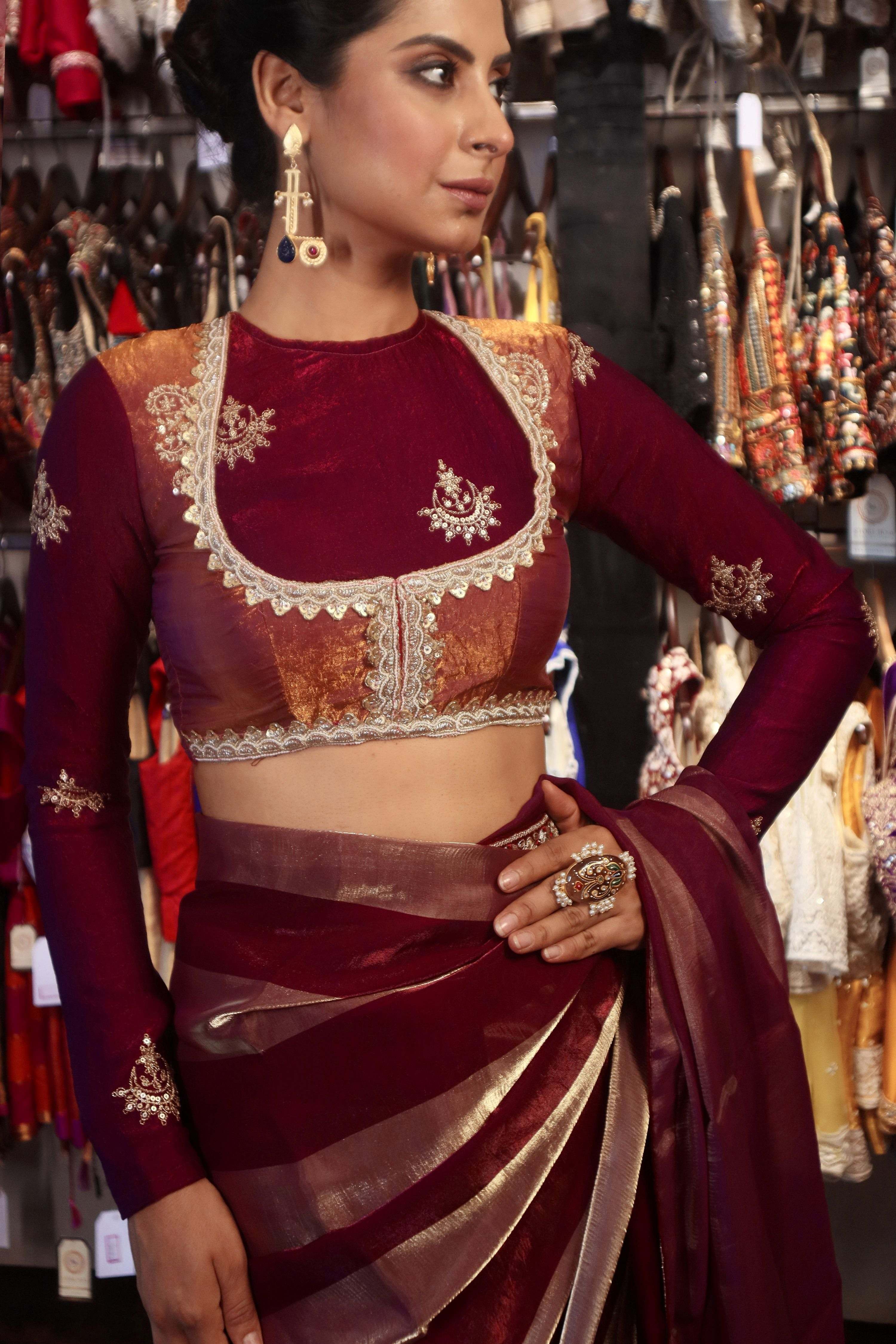 CHERRY CONTOUR SAREE WITH REBEL ROSE BLOUSE