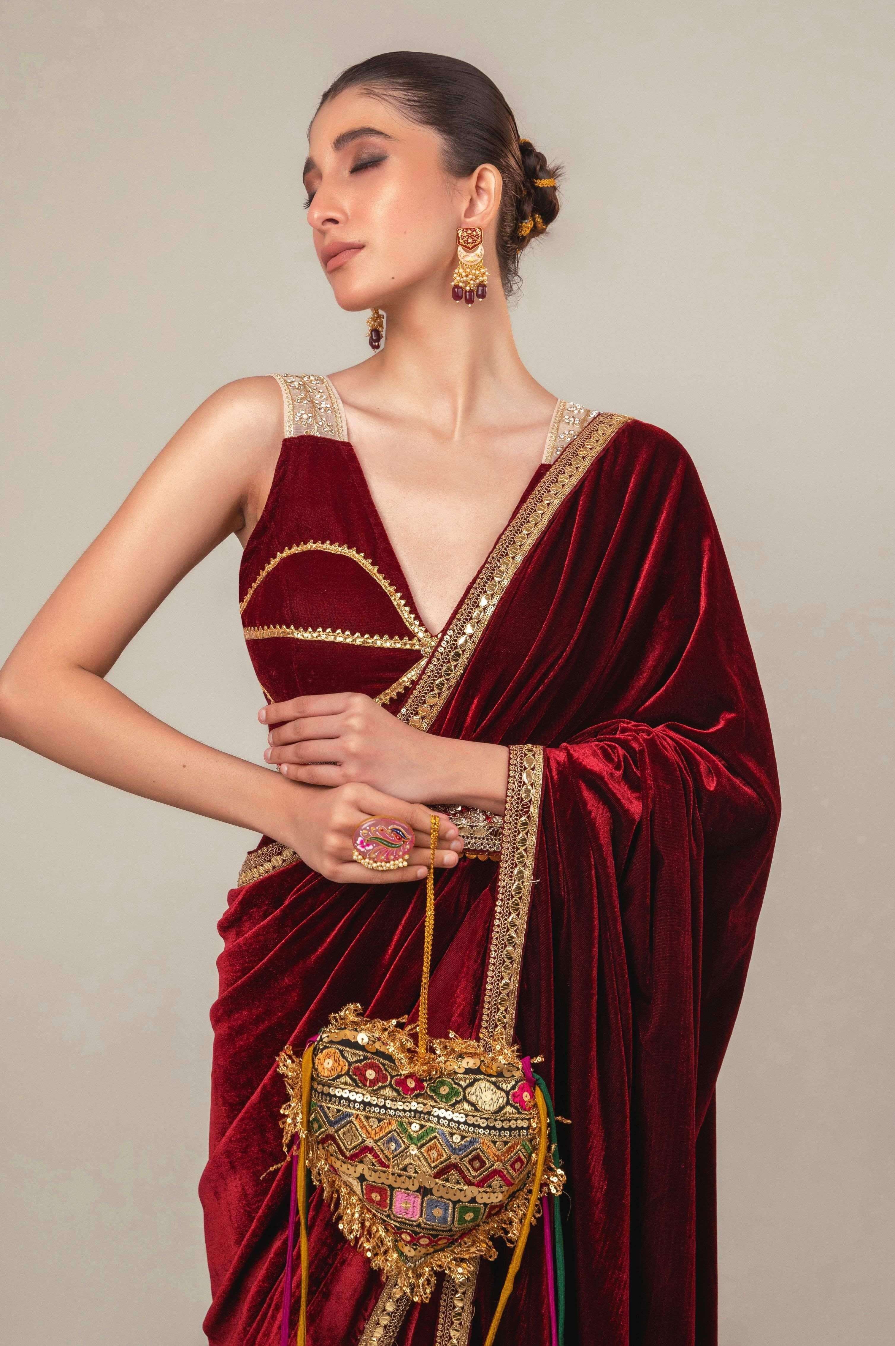 RUBY RUSH SAREE WITH MULBERRY MIST BLOUSE.