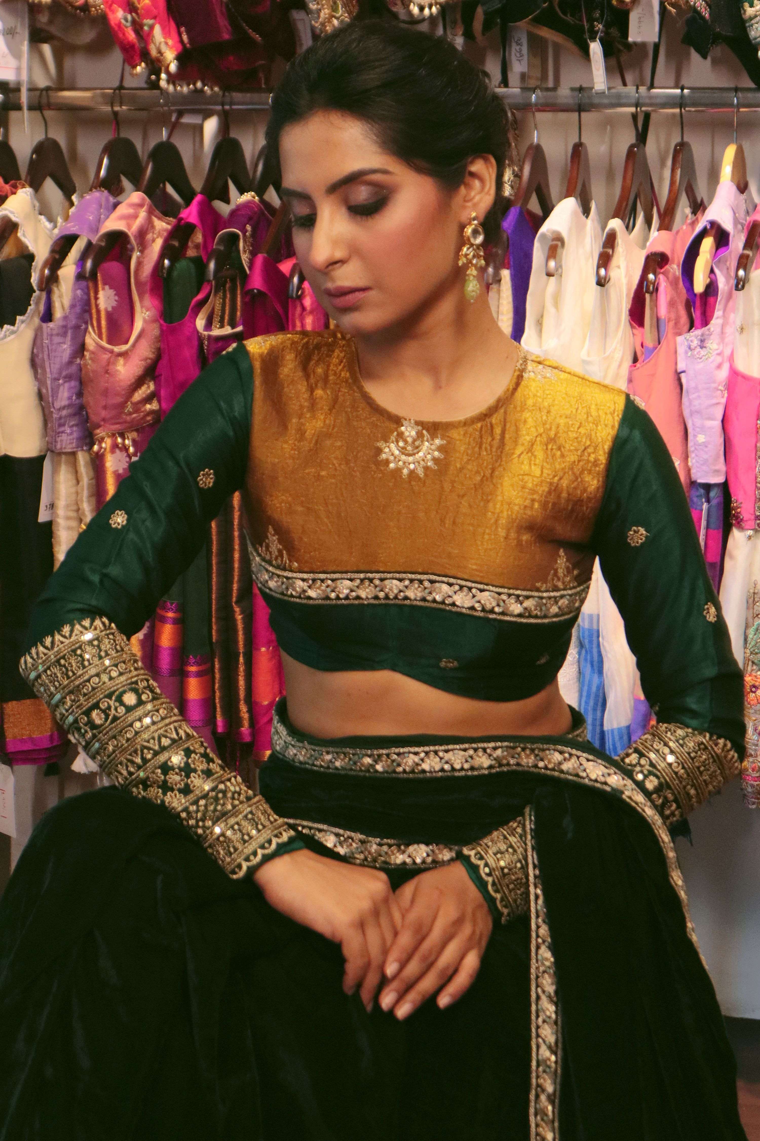 EMERALD ECHO SAREE WITH ANTIQUE APPEAL BLOUSE
