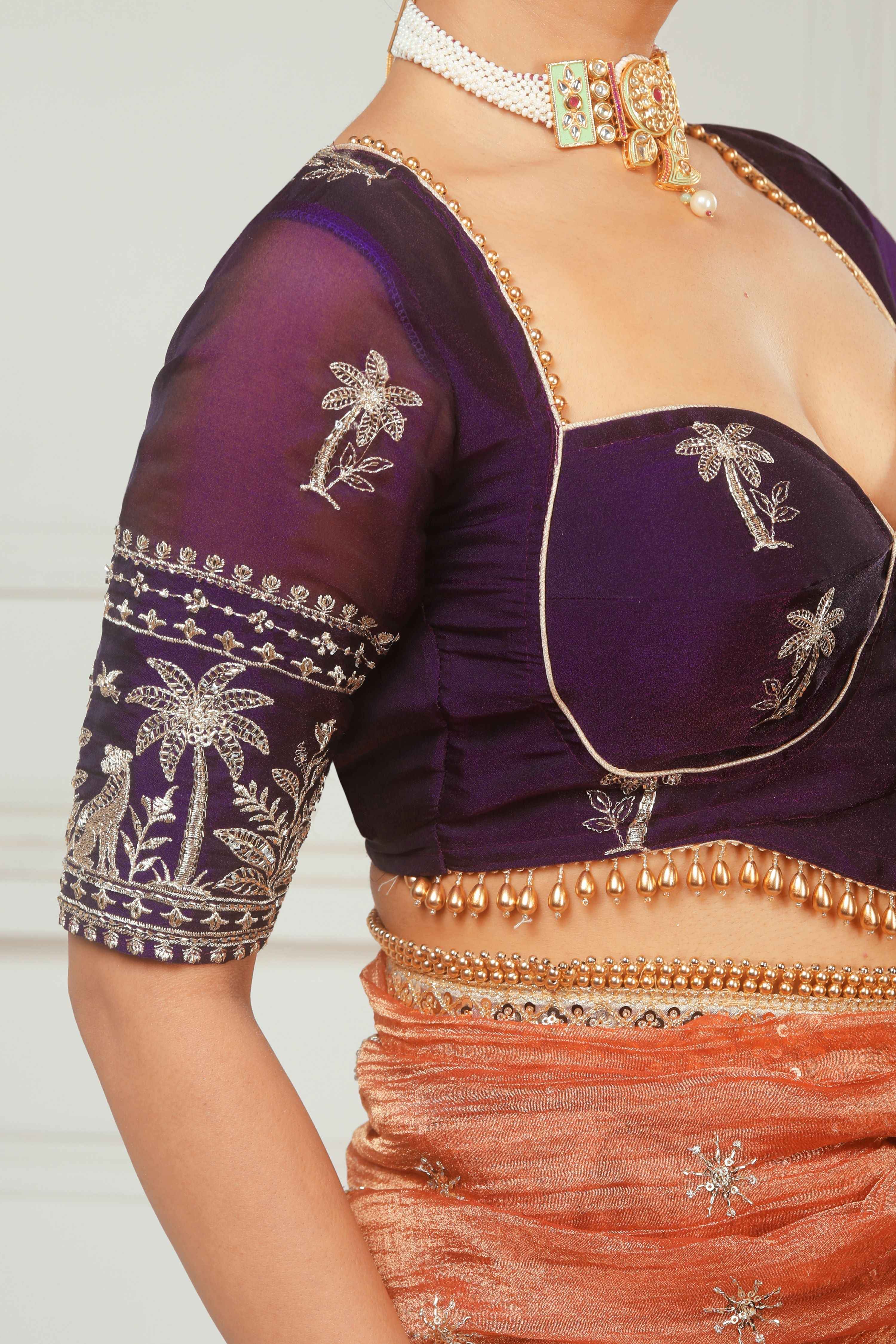BLUSH WILDFLOWER SAREE WITH CRANBERRY CRUSH BLOUSE