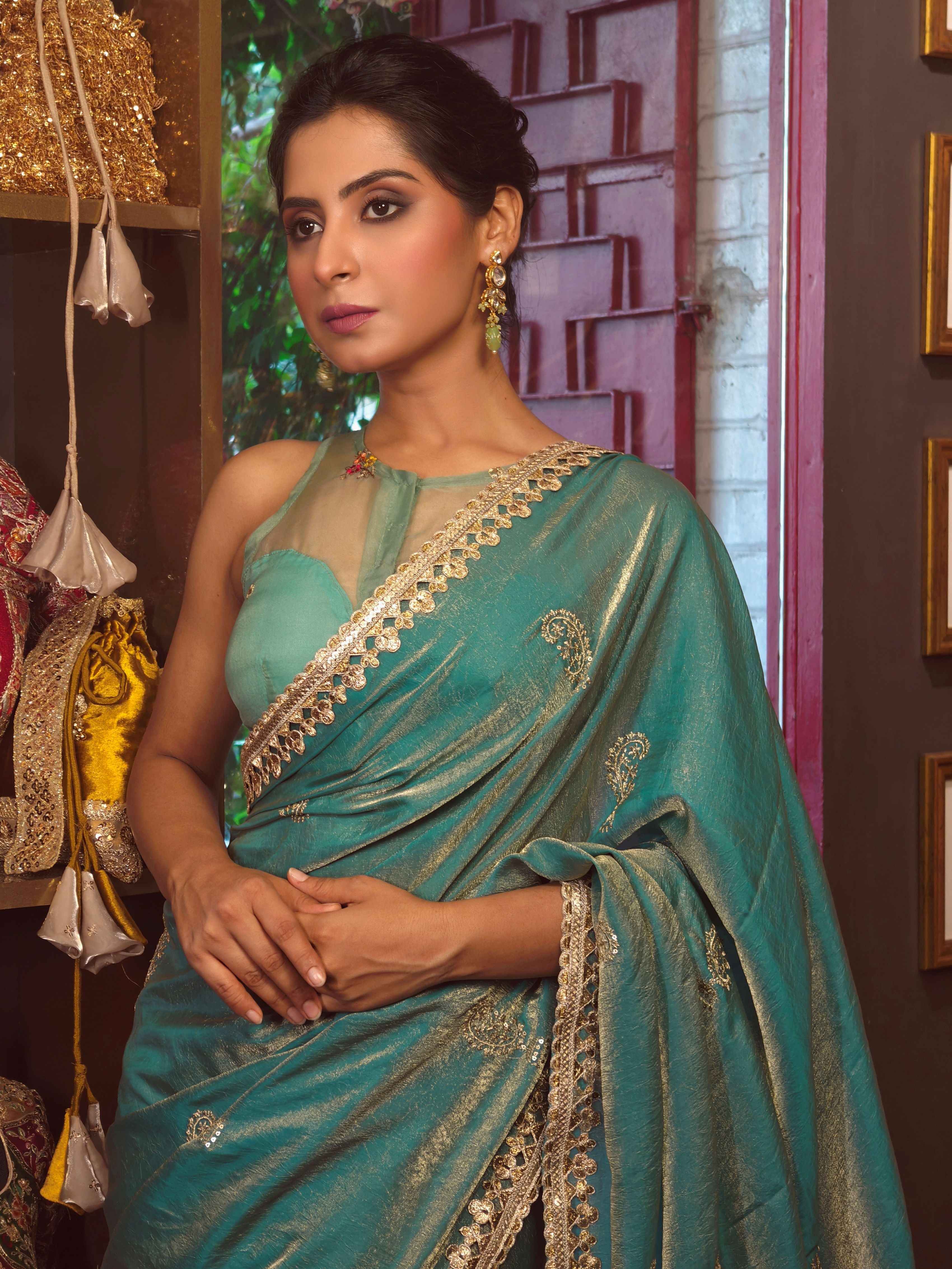 AQUA AURA SAREE WITH MORNING DEW BLOUSE