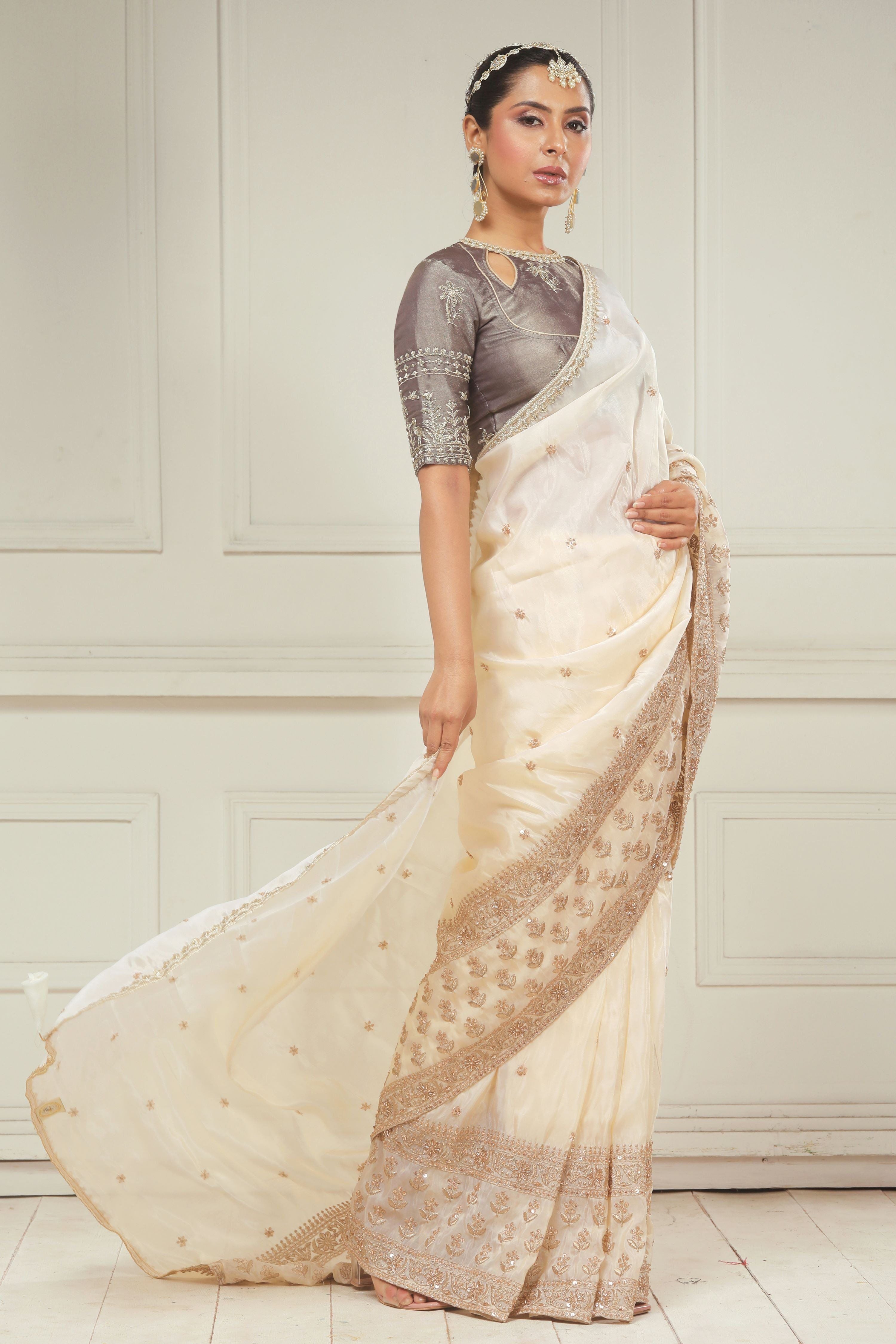 VANILLA MUSE SAREE WITH COCOA CRUSH BLOUSE