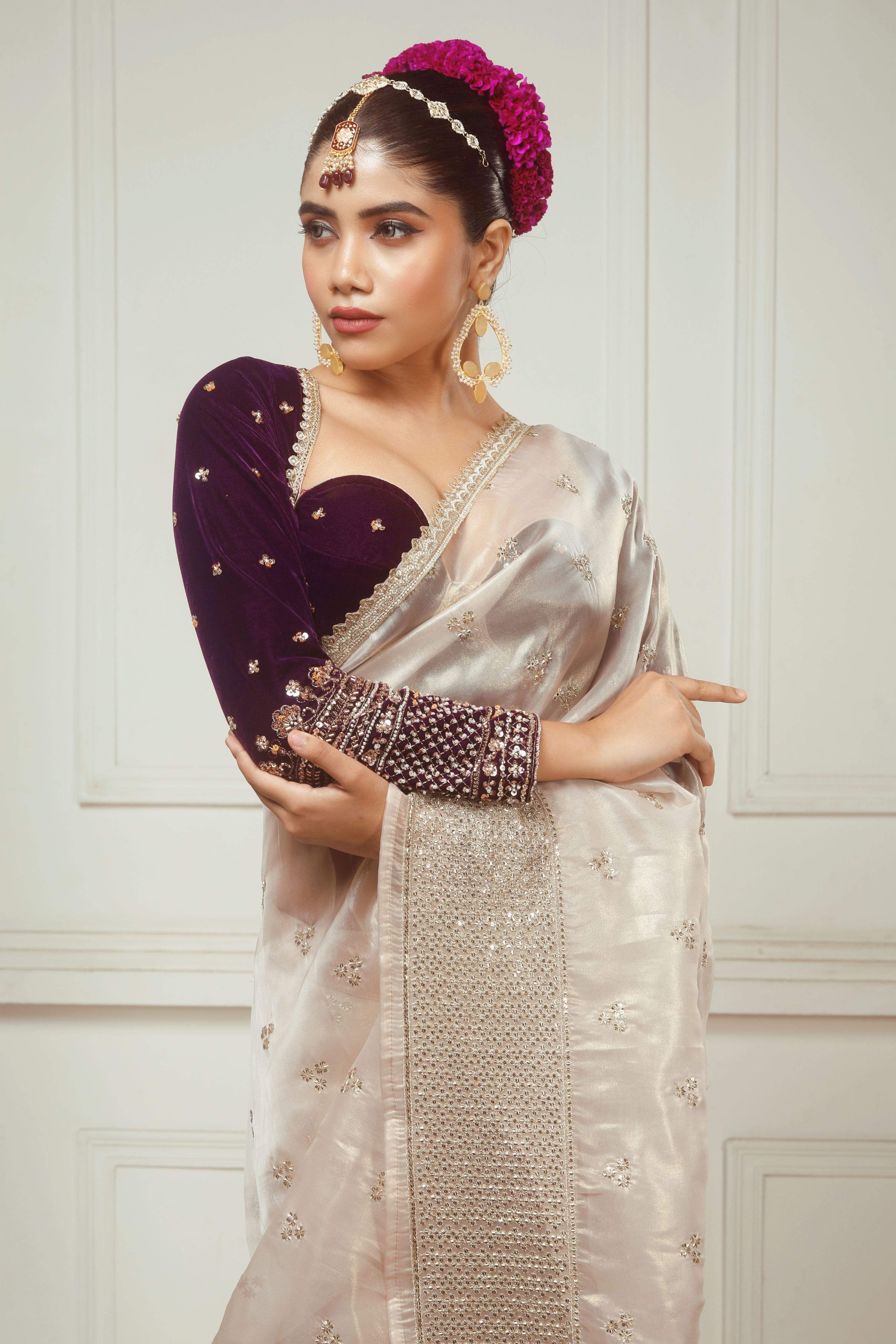 SEPIA  FANTASY SAREE WITH GLAM GRANDEUR BLOUSE