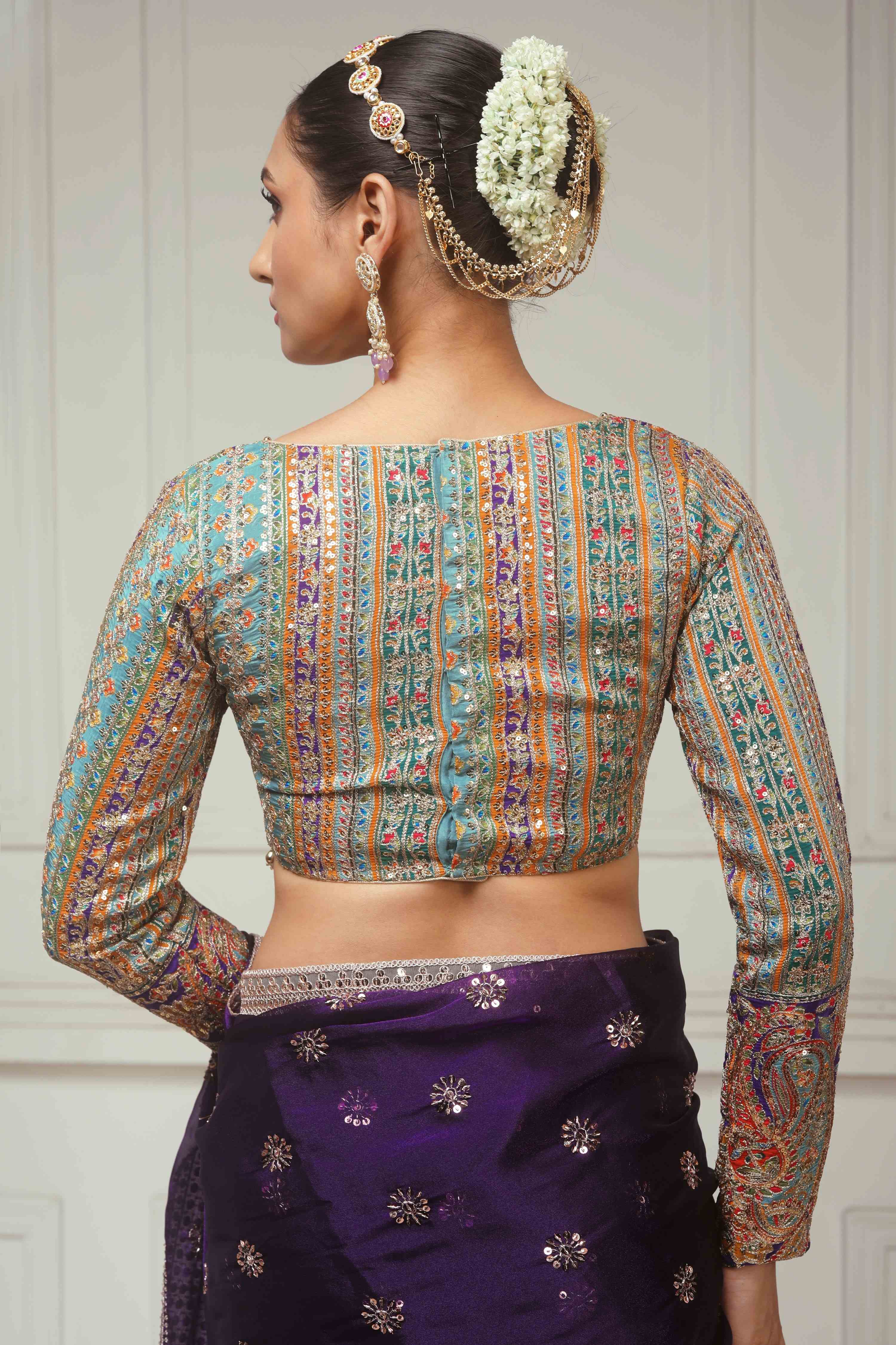 COSMIC POETRY SAREE WITH TEAL TEASE BLOUSE