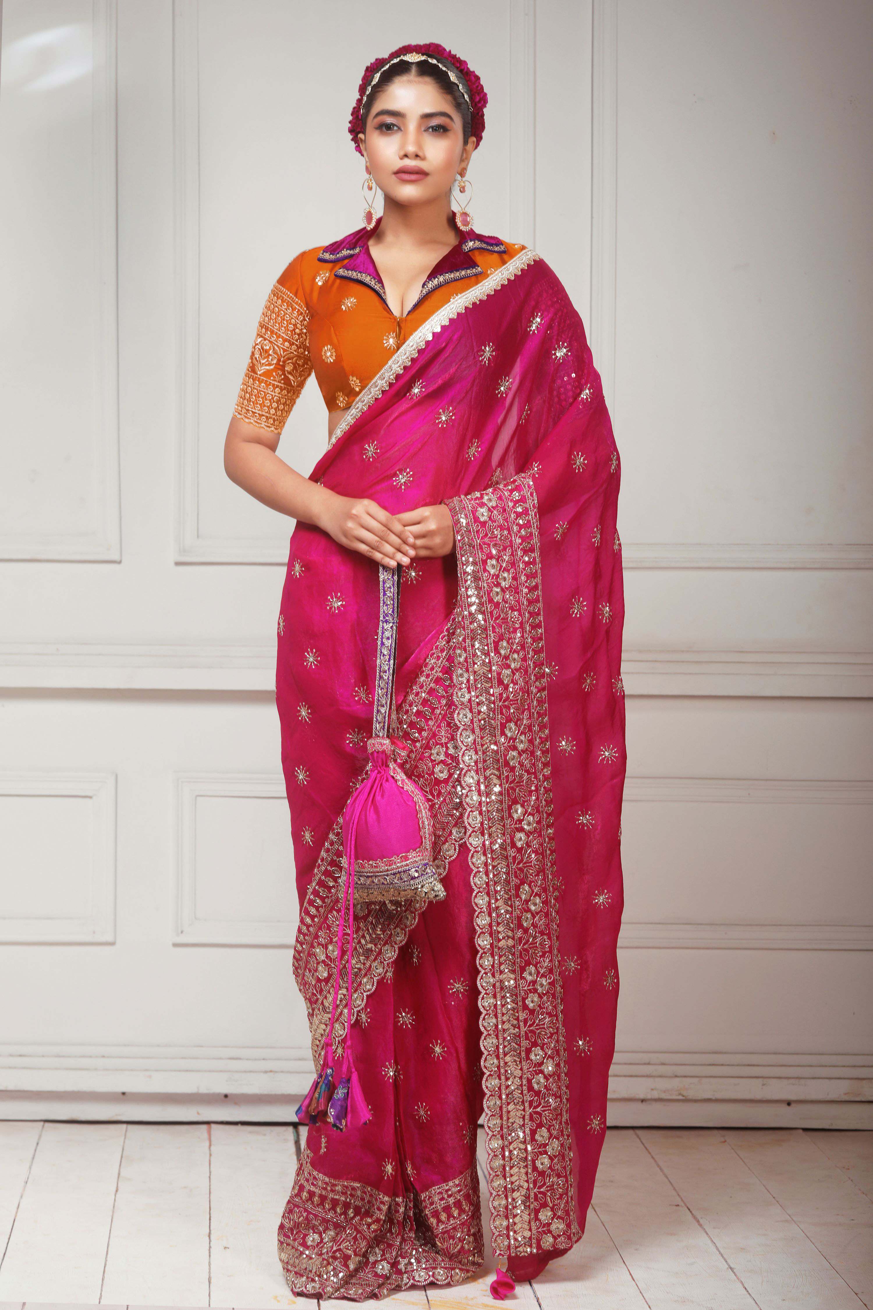 CANDY WILDFLOWER SAREE WITH TANGERINE CLASSIC BLOUSE