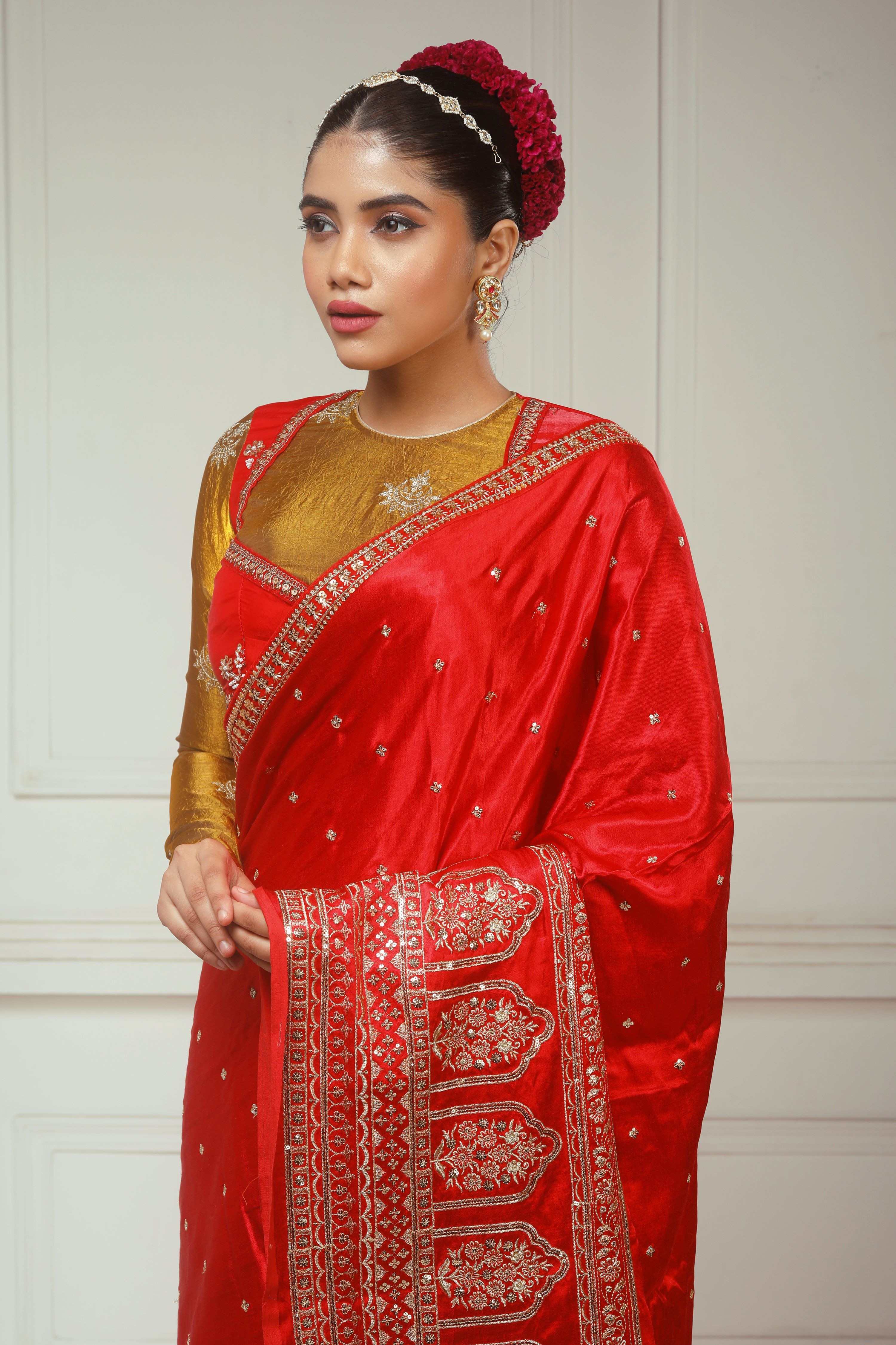 TIMELESS TEASE SAREE WITH CRMISON CHARM BLOUSE