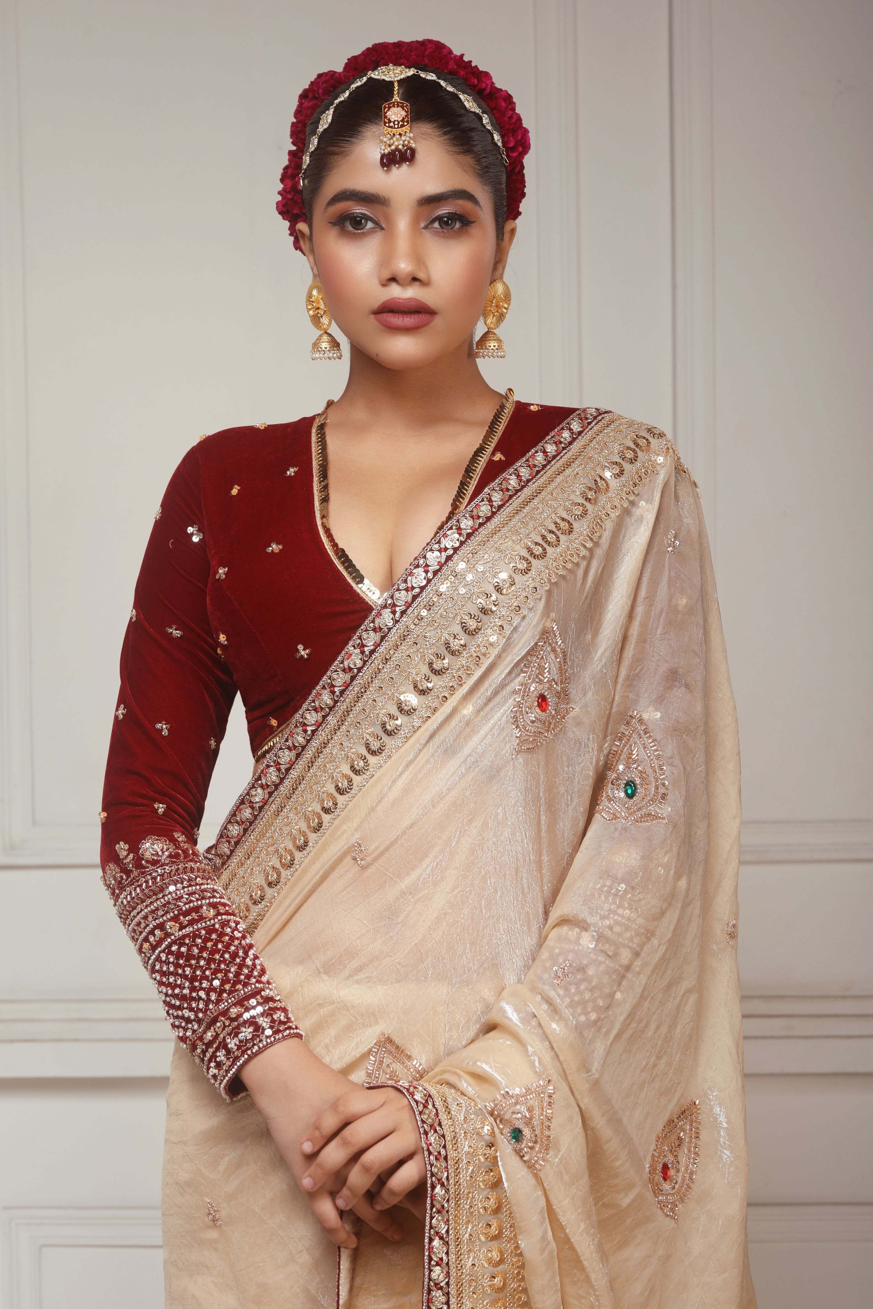 SHAHI SHRINGAR SAREE WITH GARNET GRANDEUR BLOUSE