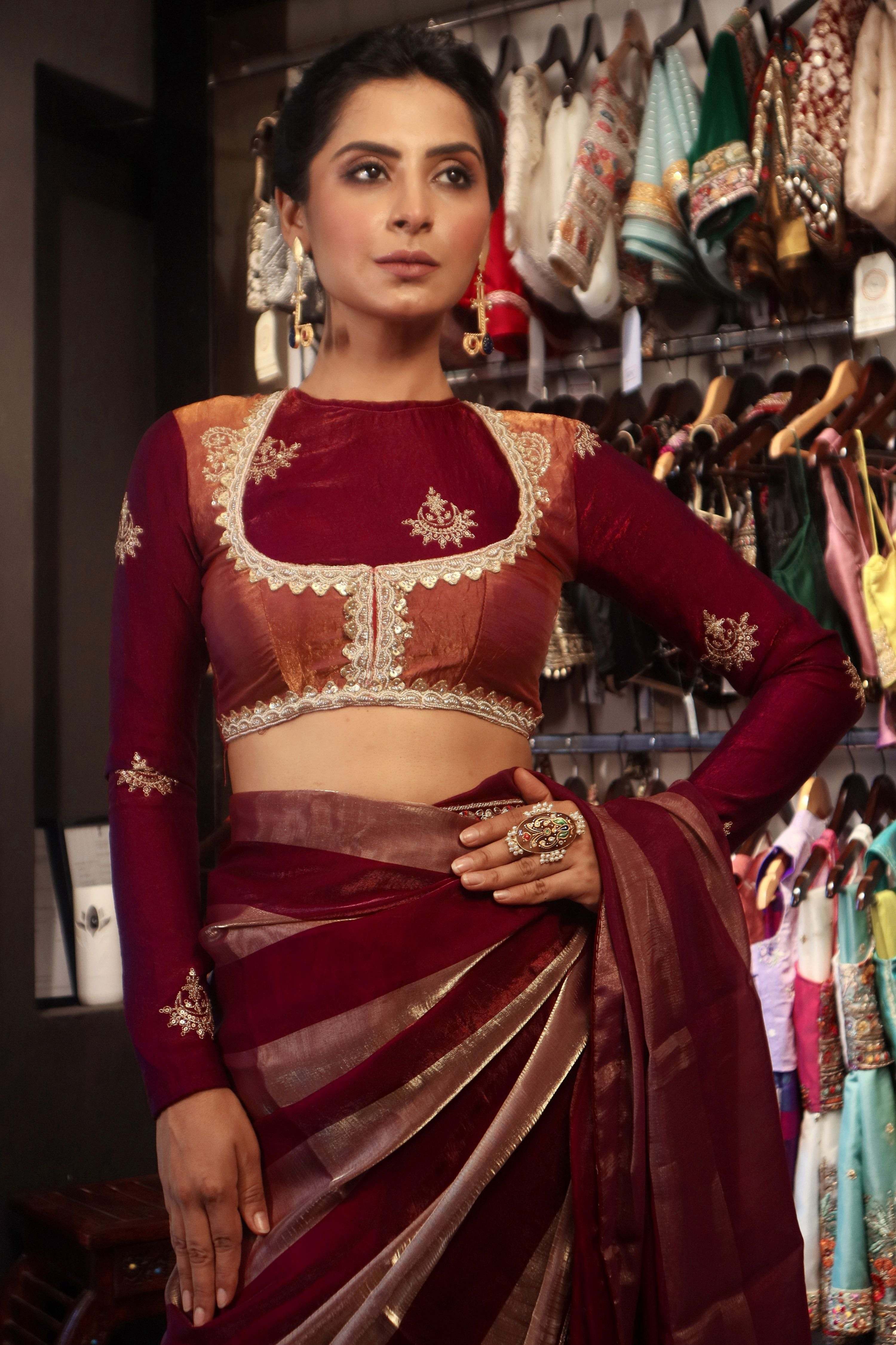 CHERRY CONTOUR SAREE WITH REBEL ROSE BLOUSE
