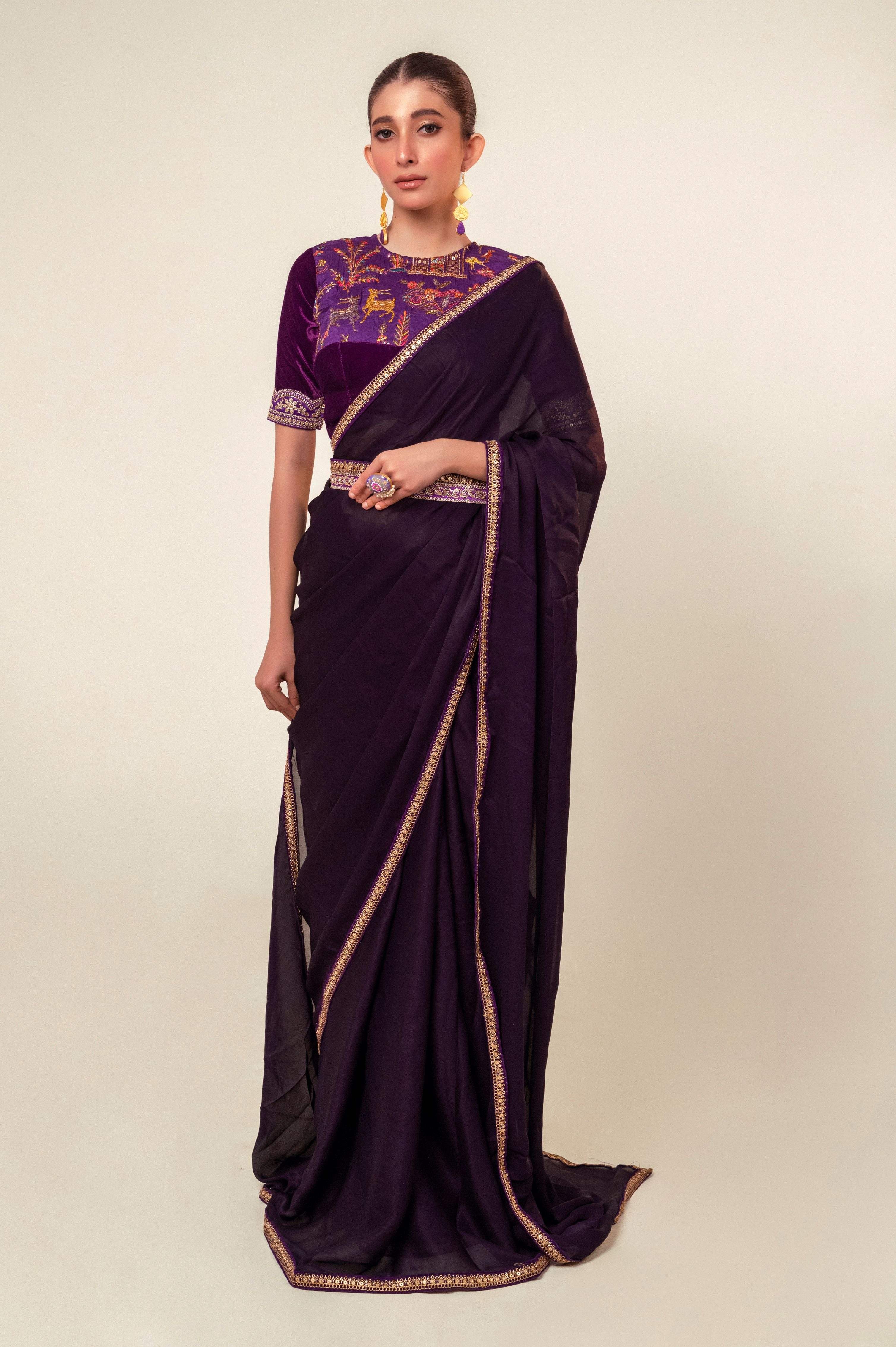 BOLD BLOOM SAREE WITH ROYAL HAZE BLOUSE