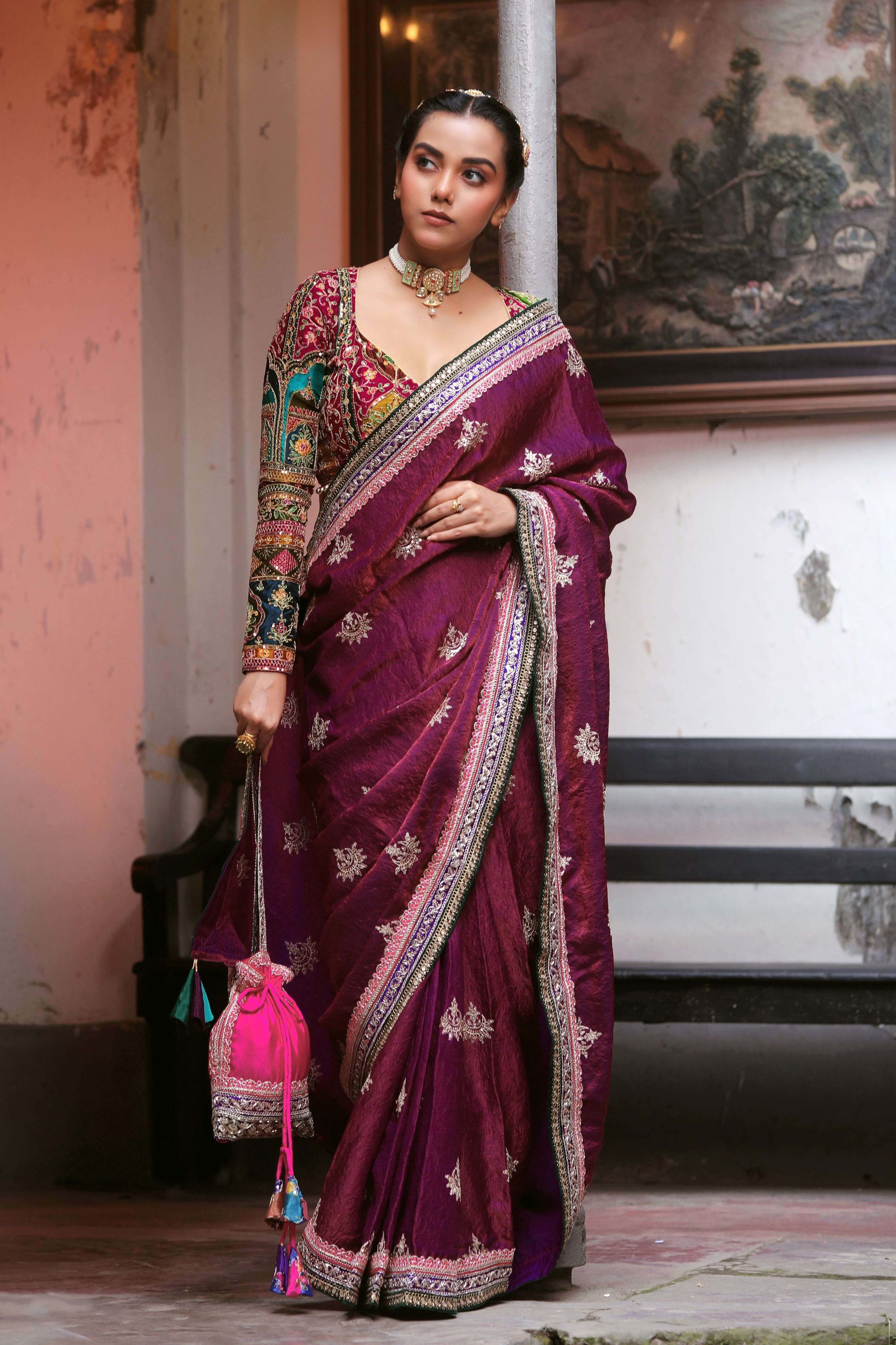 WINE WALTZ SAREE WITH COUTURE CHARM BLOUSE