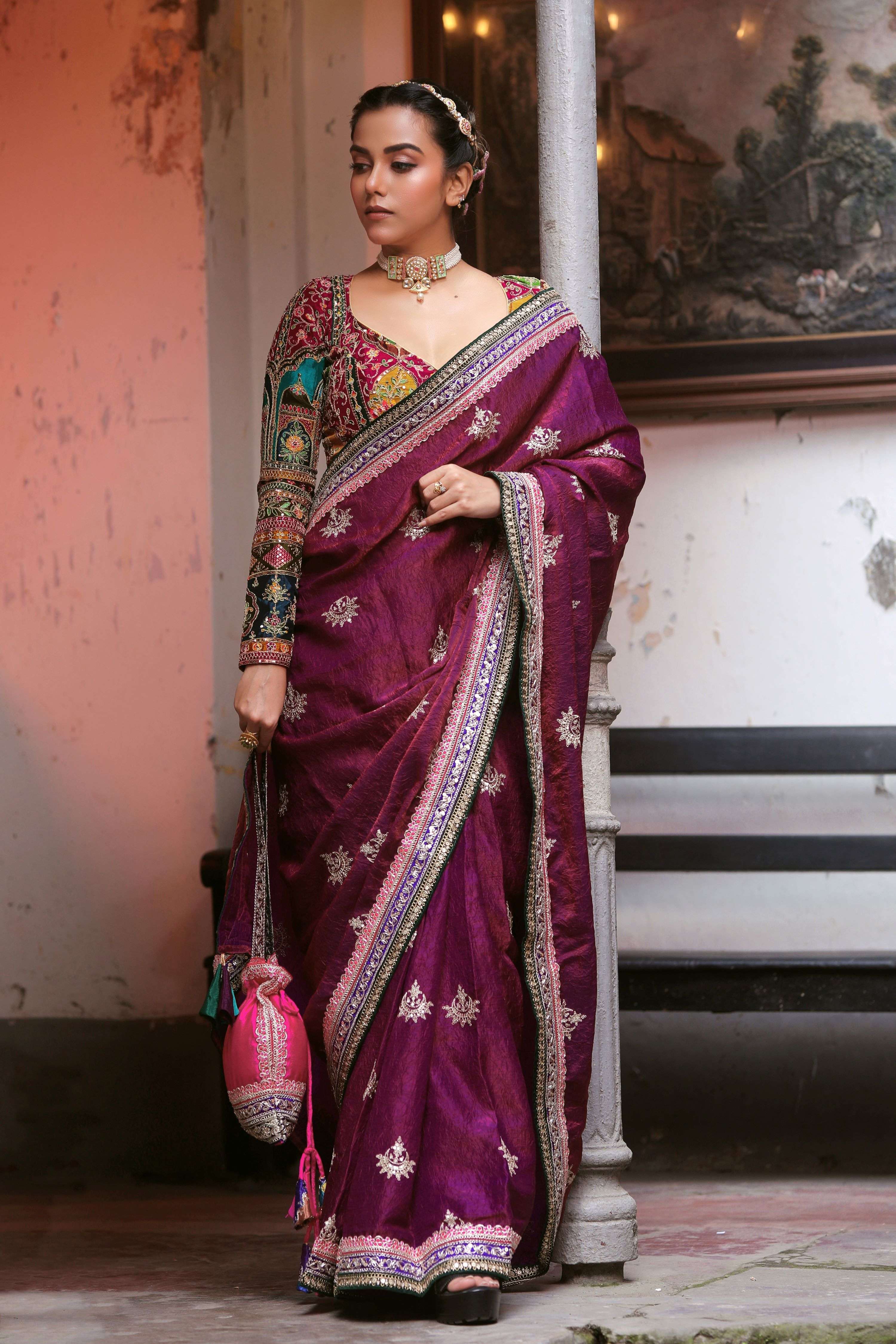 WINE WALTZ SAREE WITH COUTURE CHARM BLOUSE