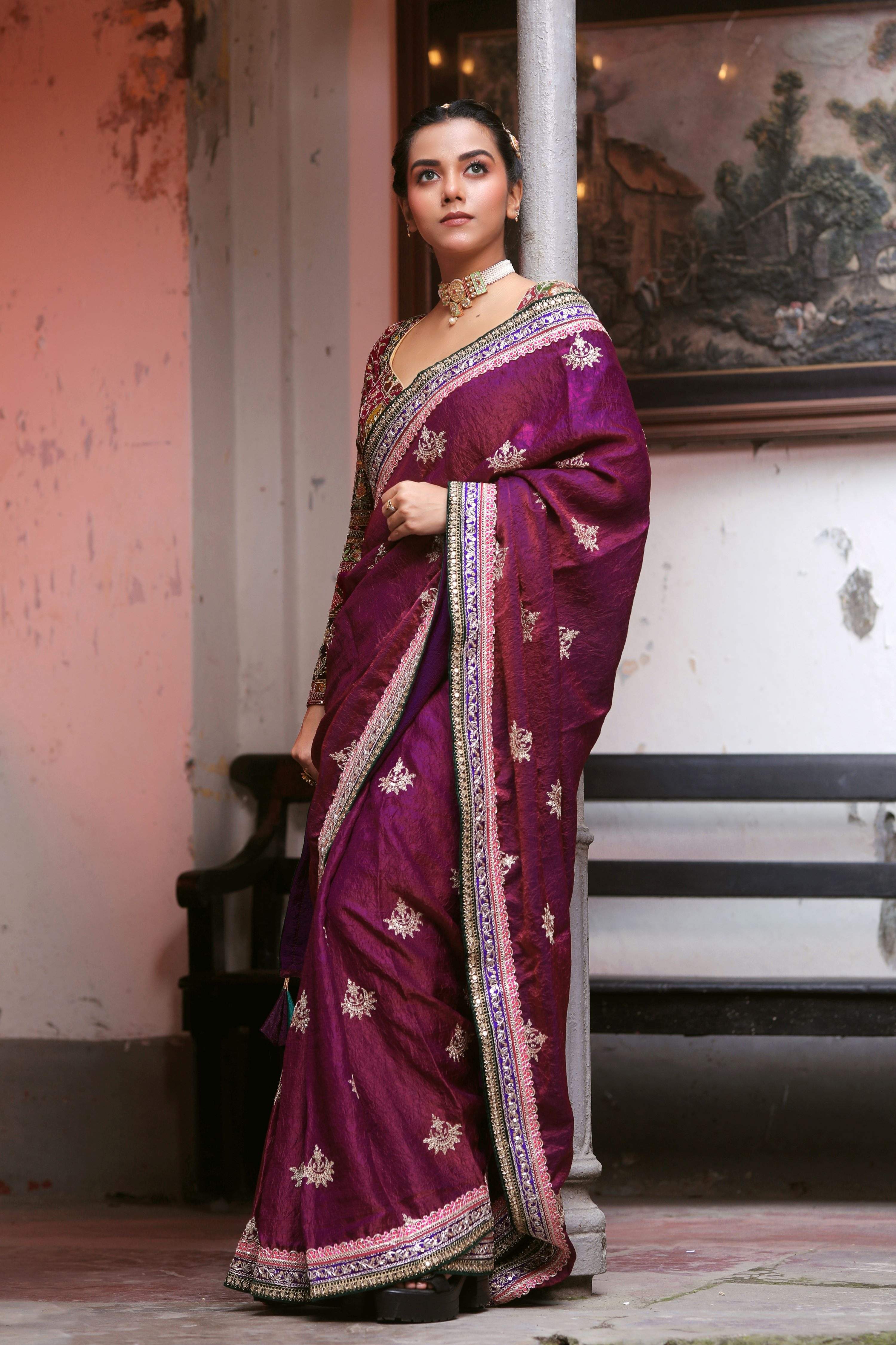 WINE WALTZ SAREE WITH COUTURE CHARM BLOUSE