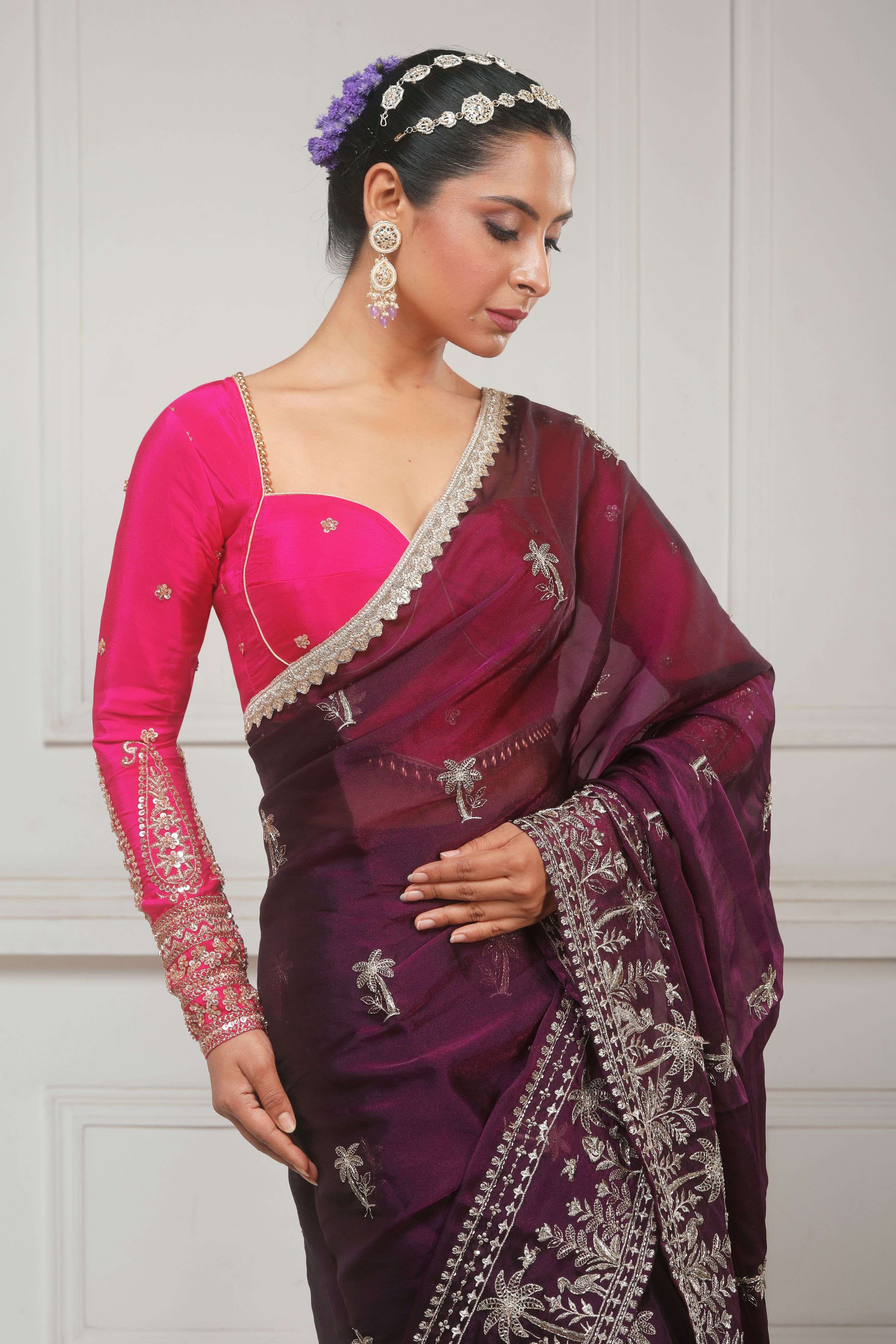CRANBERRY CRUSH SAREE AND ROSE LUXE BLOUSE